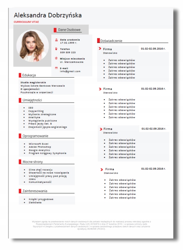 Klasyczny elegancki szablon CV prosty edycja WORD Rodzaj szablony