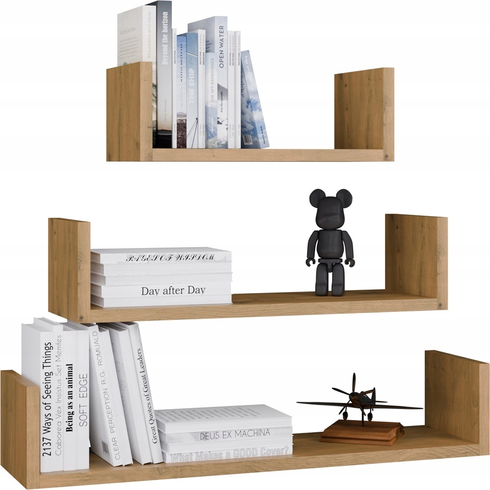 Závěsná Police Mobi 3P Komplet 3x – Moderní Nástěnné Police Dub Artisan