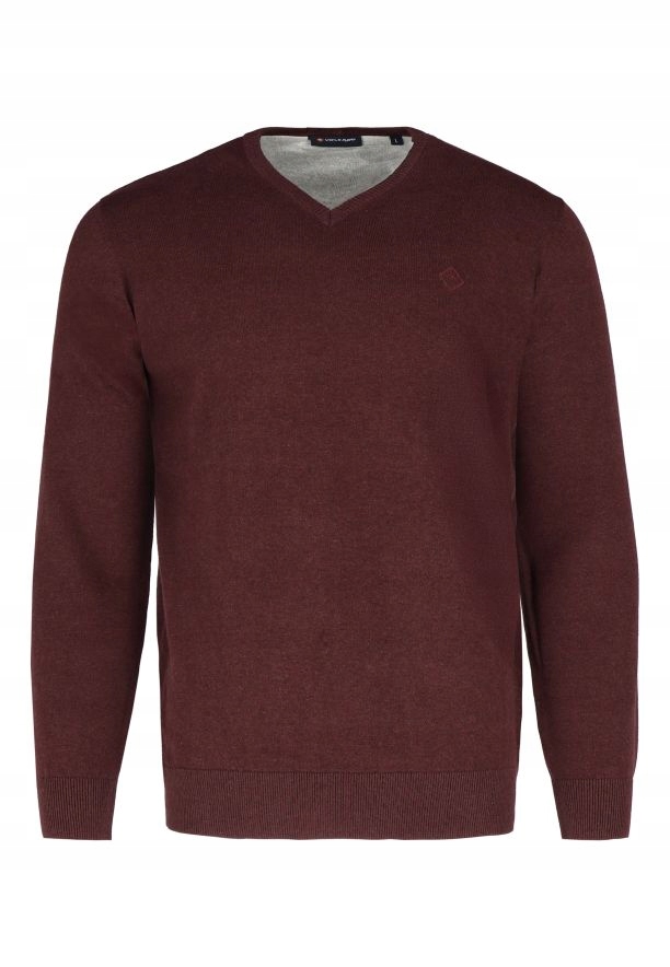 Burgundský pánský bavlněný svetr s výstřihem do V Volcano S-klaro XXL