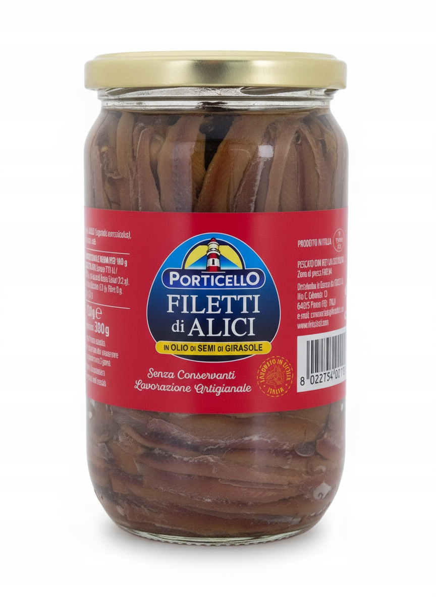 Filet anchois w oleju słonecznikowym Porticello 720 g bez laktozy