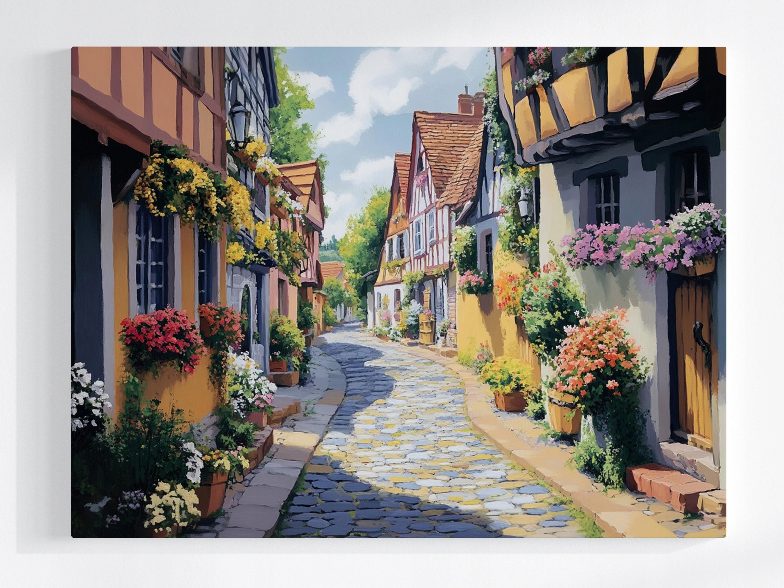 Obraz Na Plátně Canvas Město Šachulové Domy Bruk Ulička Květiny 80x60