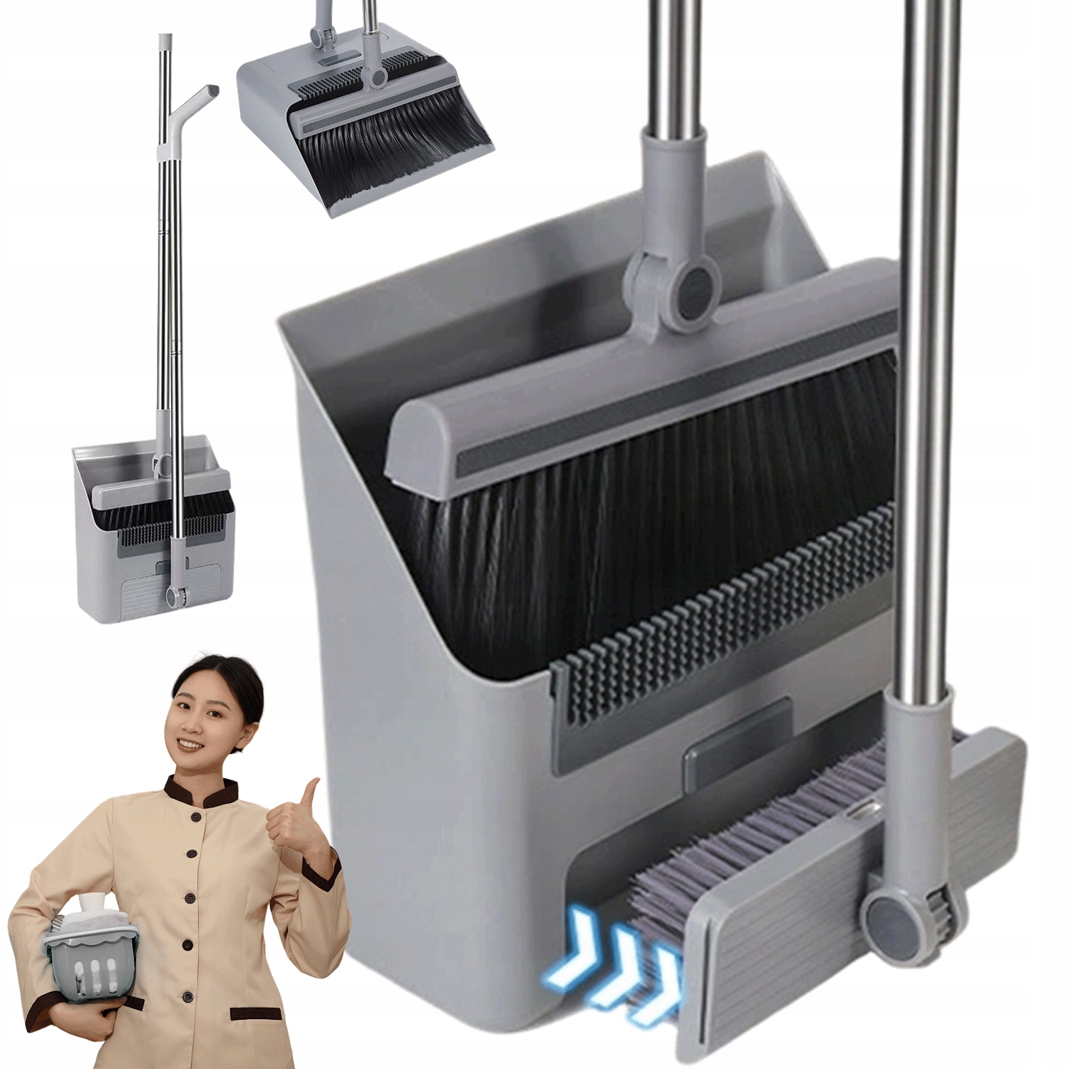 3V1 Sada Na Úklid Zametání Kartáč Smetáček Lopatka Hůl Leniuch