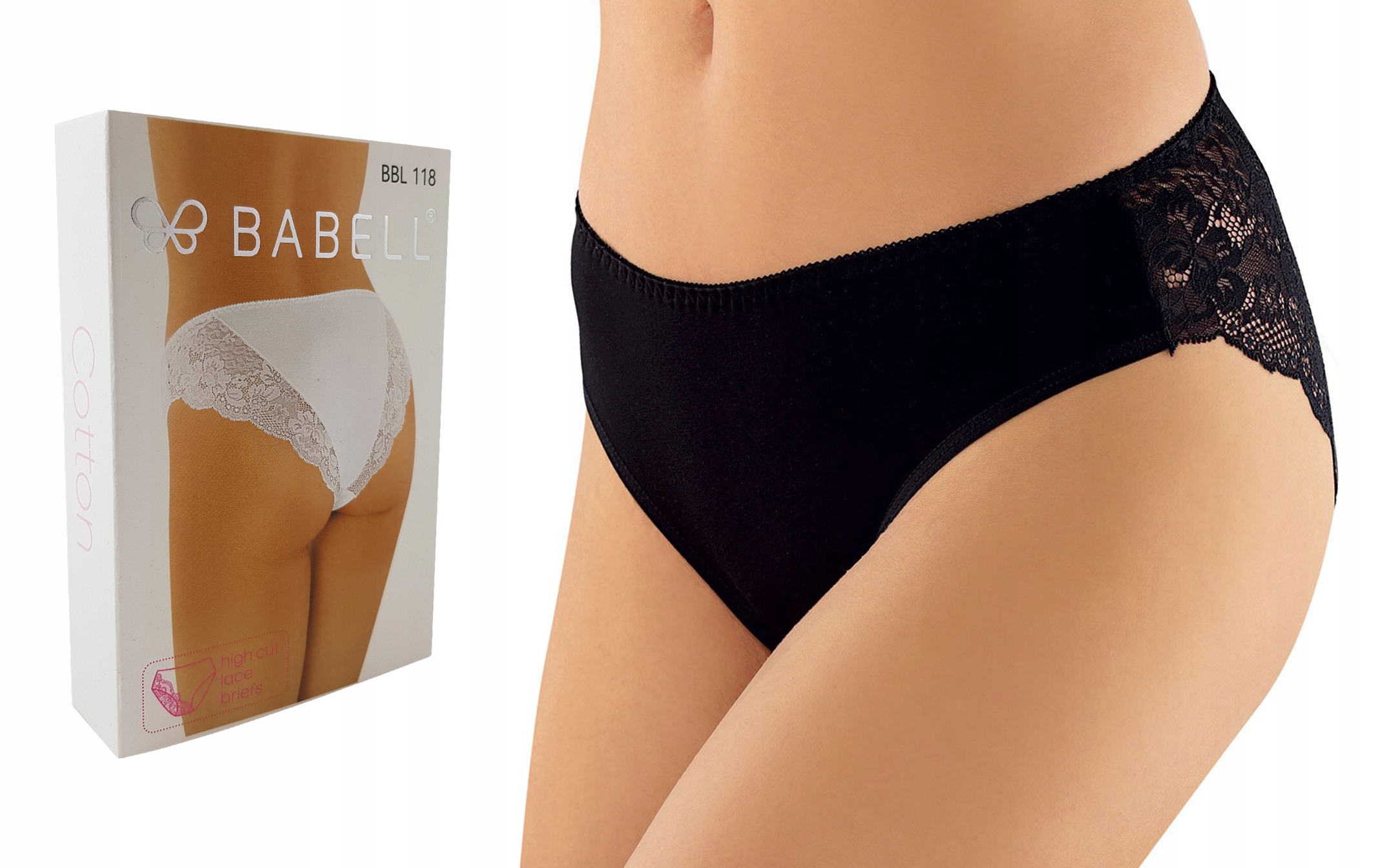 

Majtki Babell 118 , Bawełna Koronka , Czarne , S