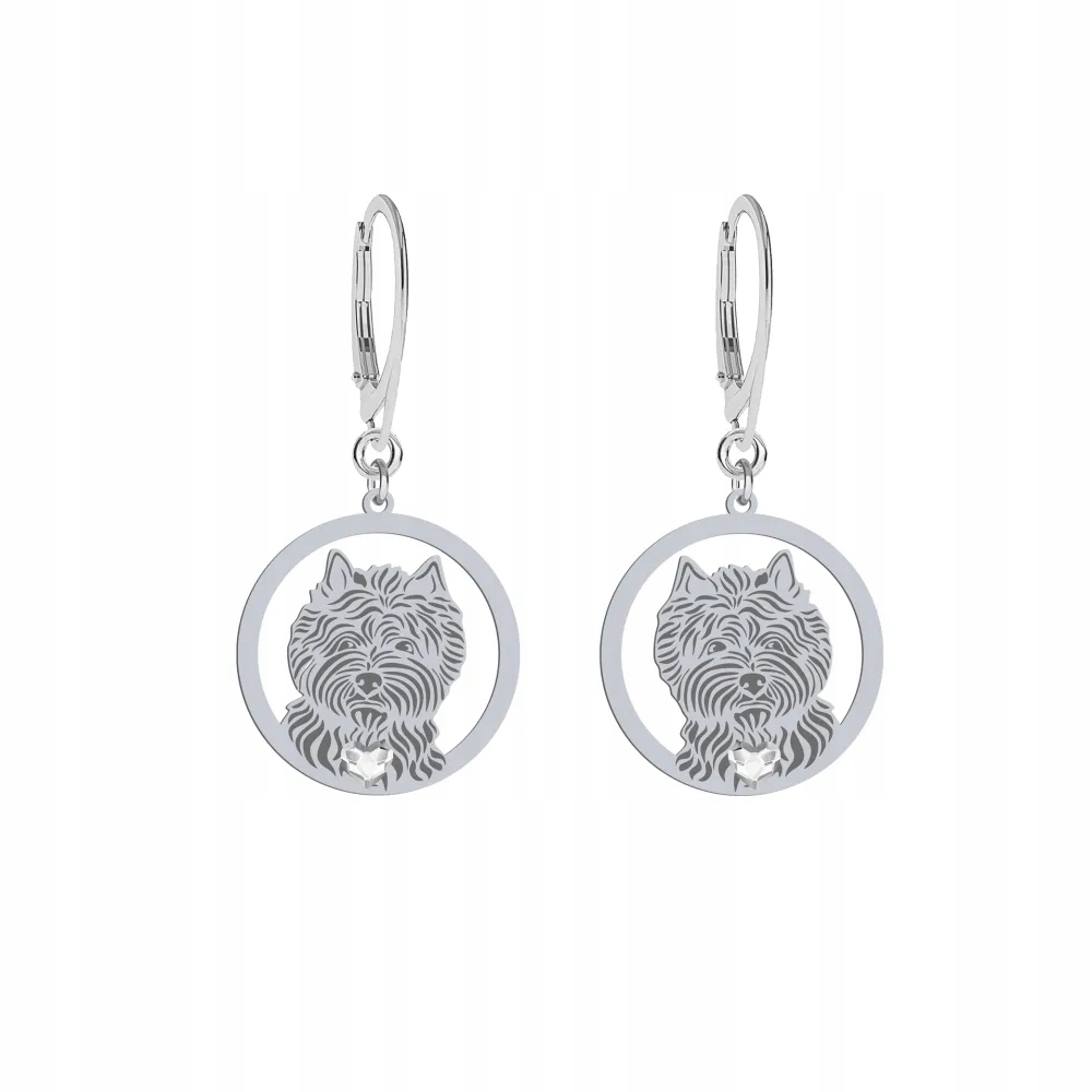 Stříbrné Náušnice se psem Cairn Terrier 925 Šperky Dárek Gravírování Bonus