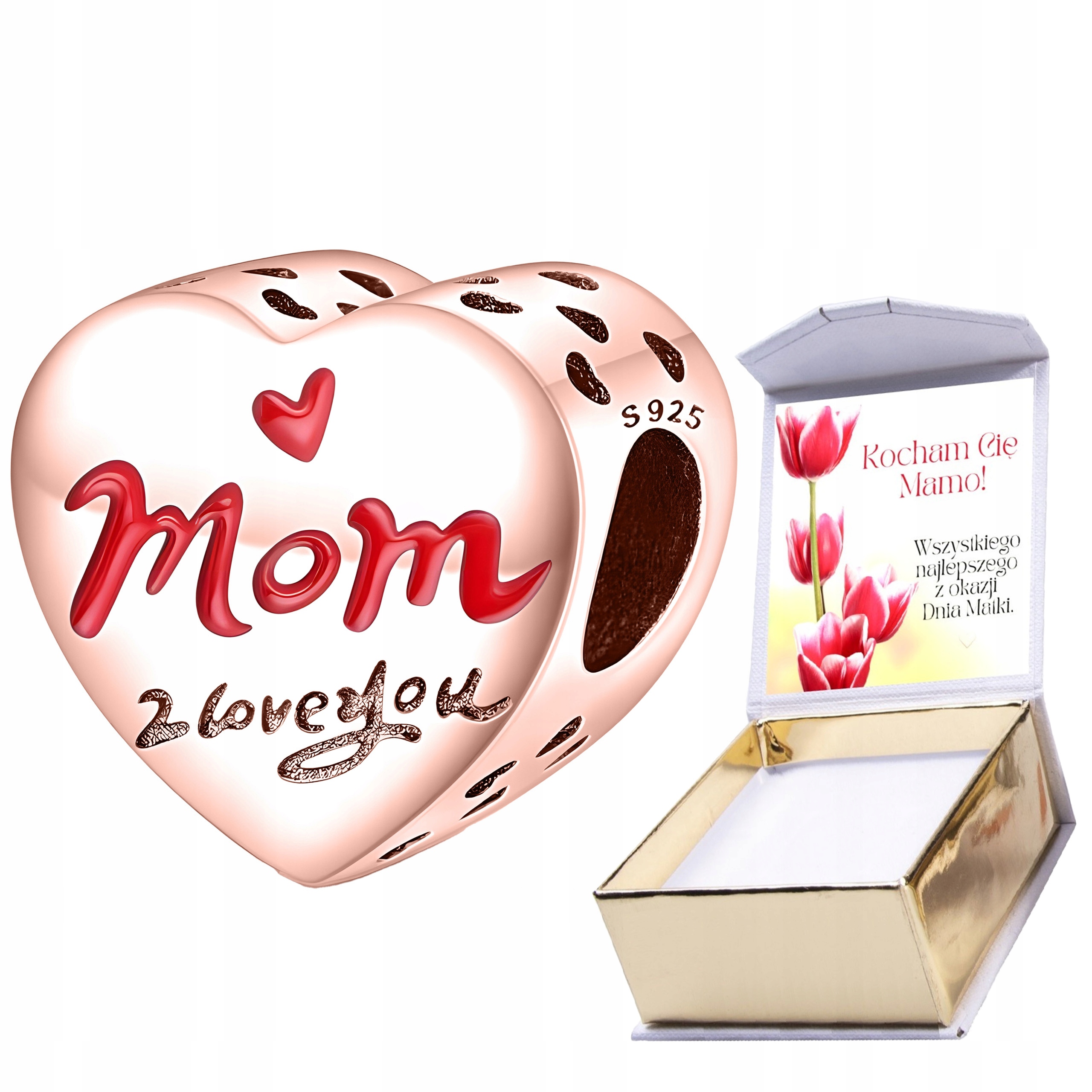 Charms Pozlacené srdce Miluji tě Mami Láska Vlastní Potisk