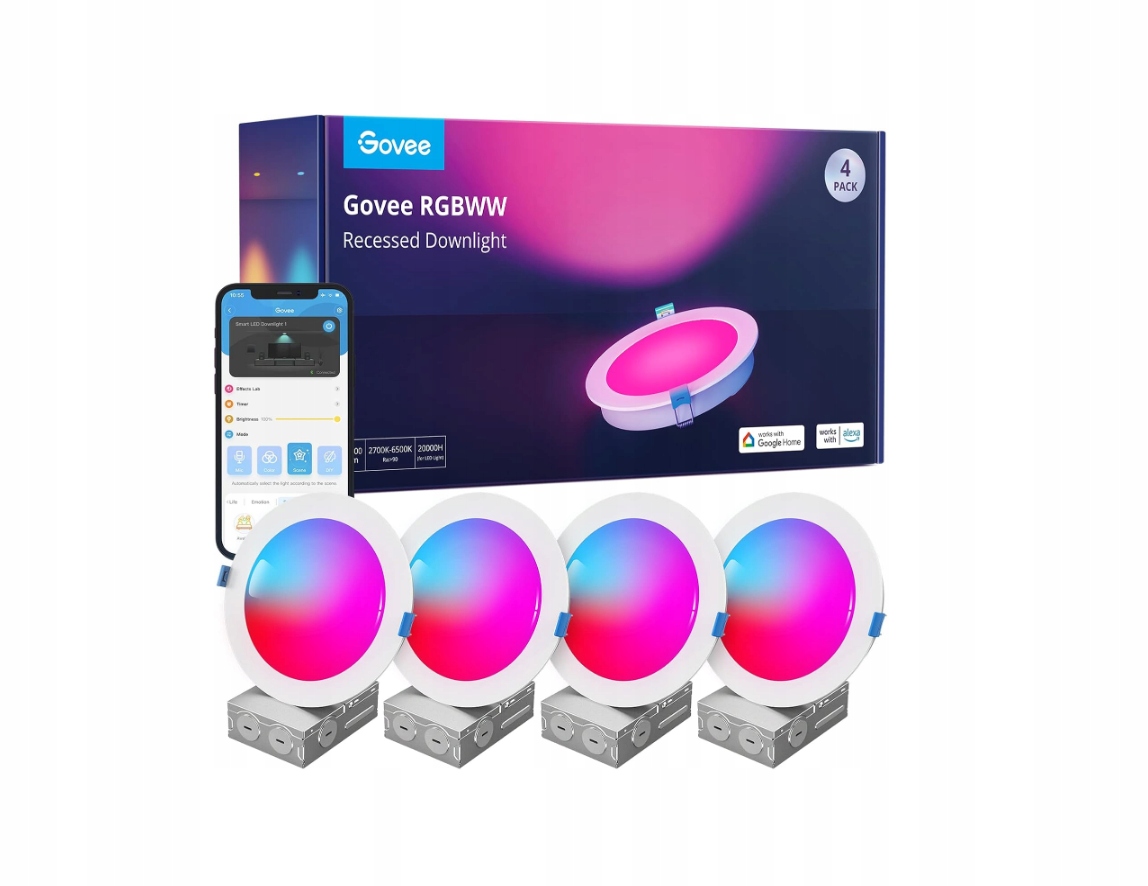 Led svietidlo Govee H601B Smart Downlight 4" 11W 850lm Rgbww WiFi 4ks