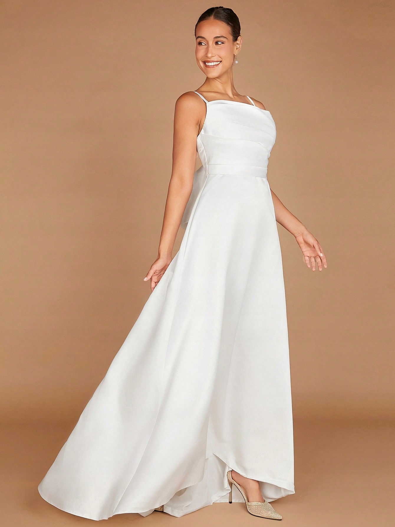 Svatební Šaty S Ramínky, Rozevřené, S Mašličkou Shein, Velikost 40