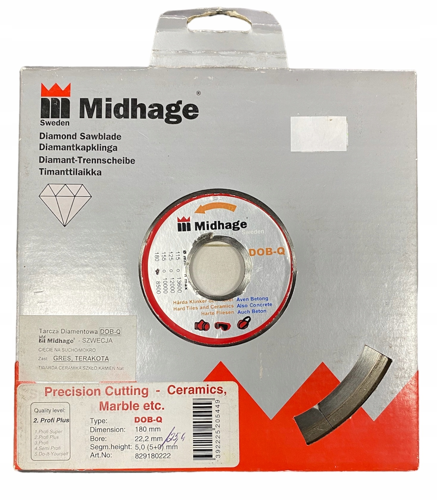 Diamantový Kotouč pro Slinuté Dlažby 180x5x25,4 mm Midhage