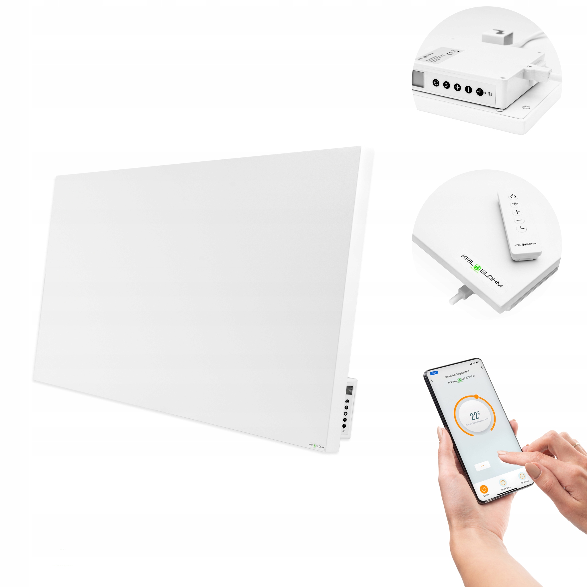 Elektrický ohřívač s Wifi na Infračervený Topný panel ocelový 1000W