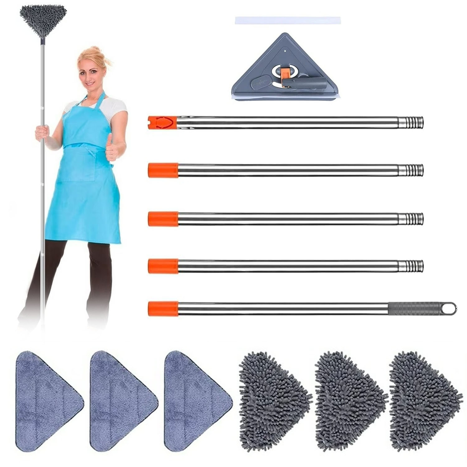 Levně Teleskopický Otočný Mop Vložka trojúhelníková skládací 6 Nástavců