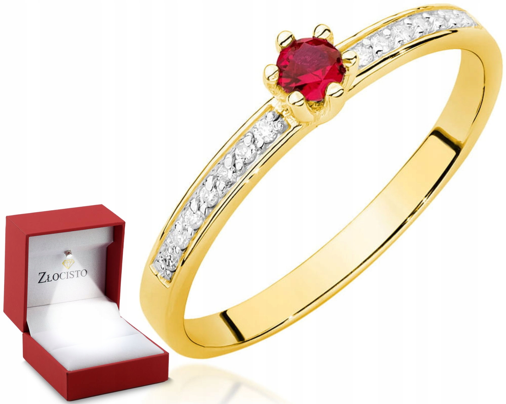 Zlatý Prstýnek Rubín Brilianty Žluté Zlato 585 Gravírování Dárek