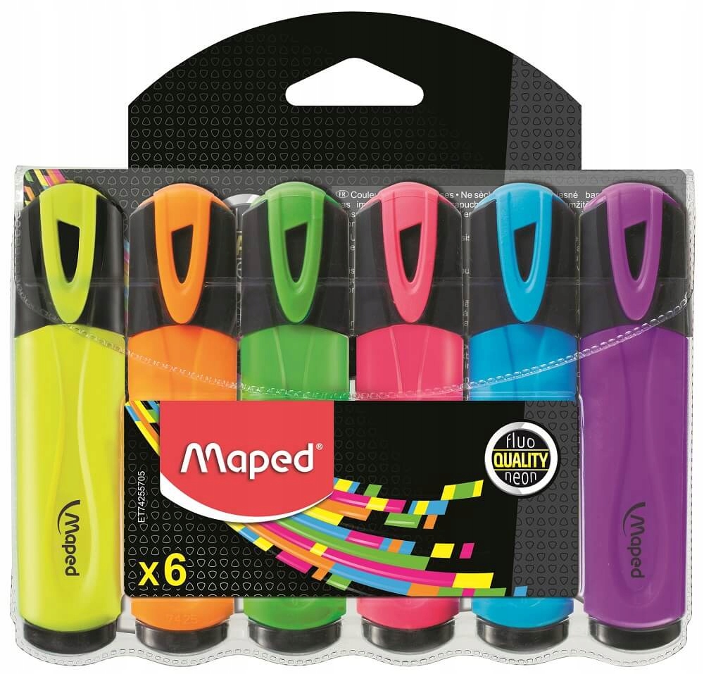 Zakreślacze Fluorescencyjne do Szkoły Pracy 6 Kolorów Fluo Peps Maped