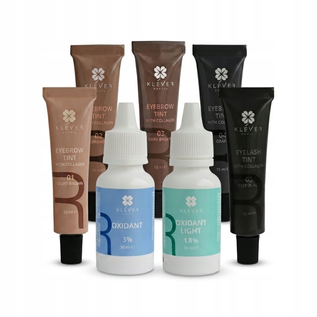 Klever Beauty Sada barev na obočí a řasy: 5x15 ml 2x30 ml Oxidant