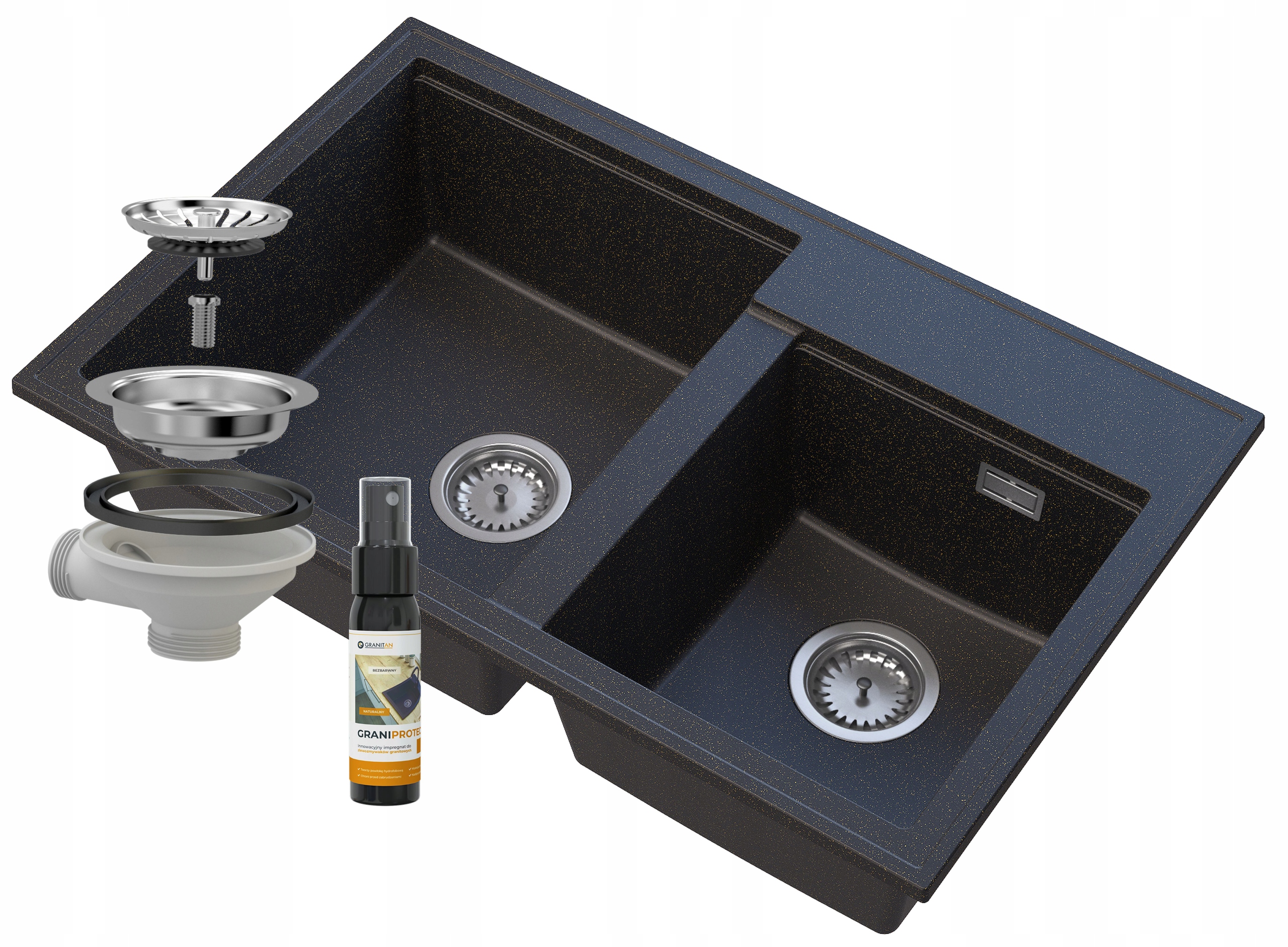 Zlatý Granitový Drez Hektor Sifón Chróm 2 Komory