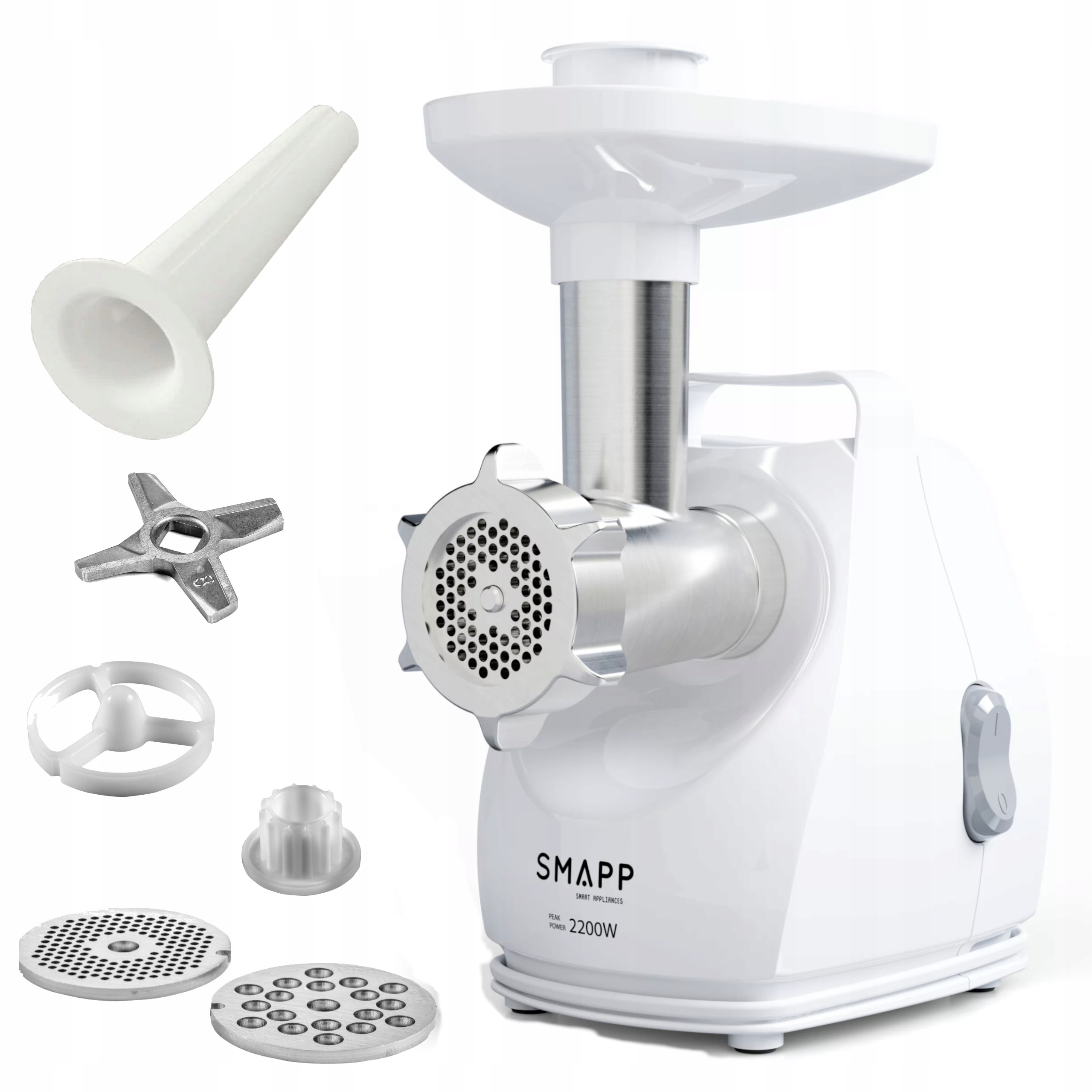 Maszynka Do Mielenia Mięsa Smapp Biała 490.8 Z Uchwytem, 3 Sitka, Lejek