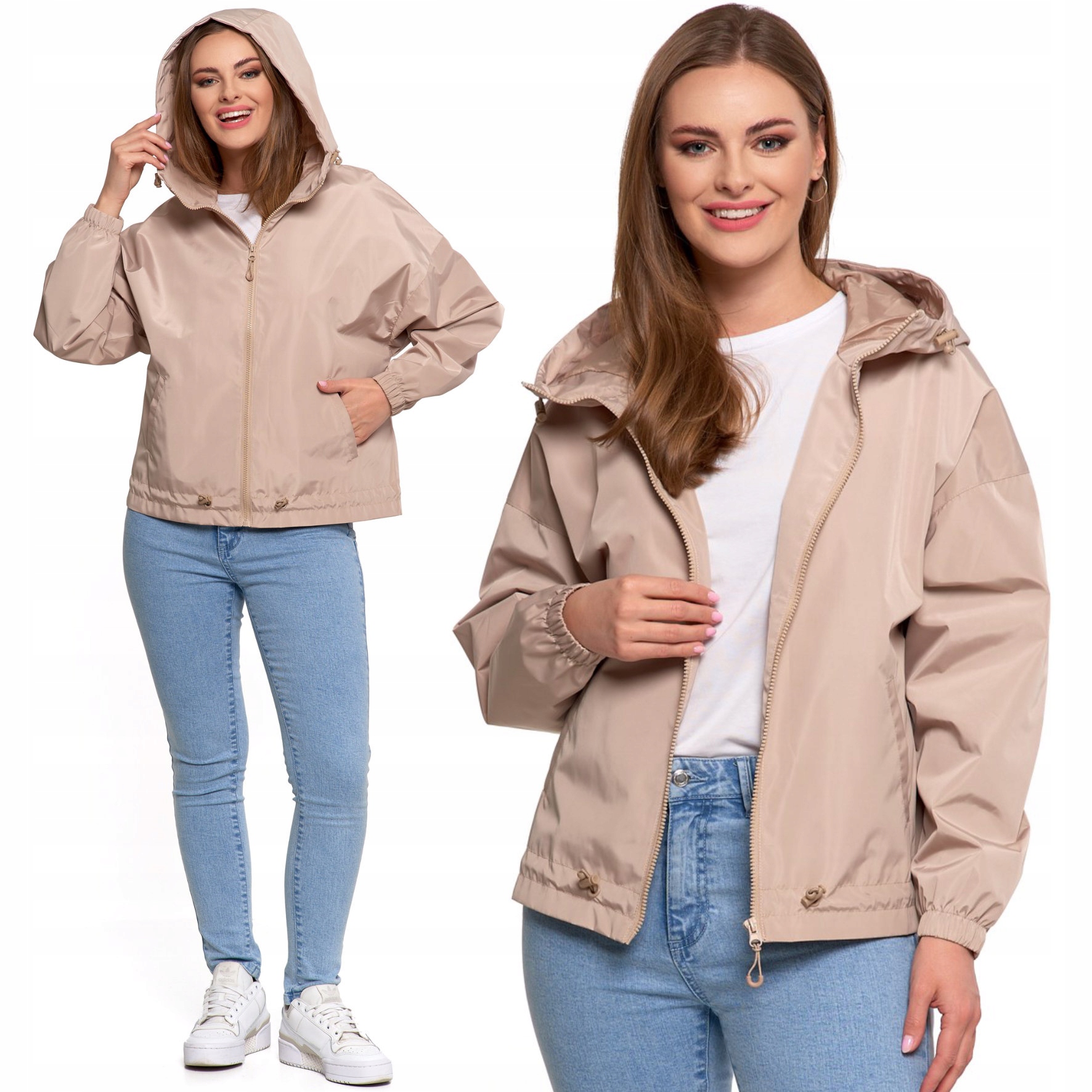 Dámská Přechodová Bunda Krátká Moraj Na Zip S Kapucí Béžová XXL