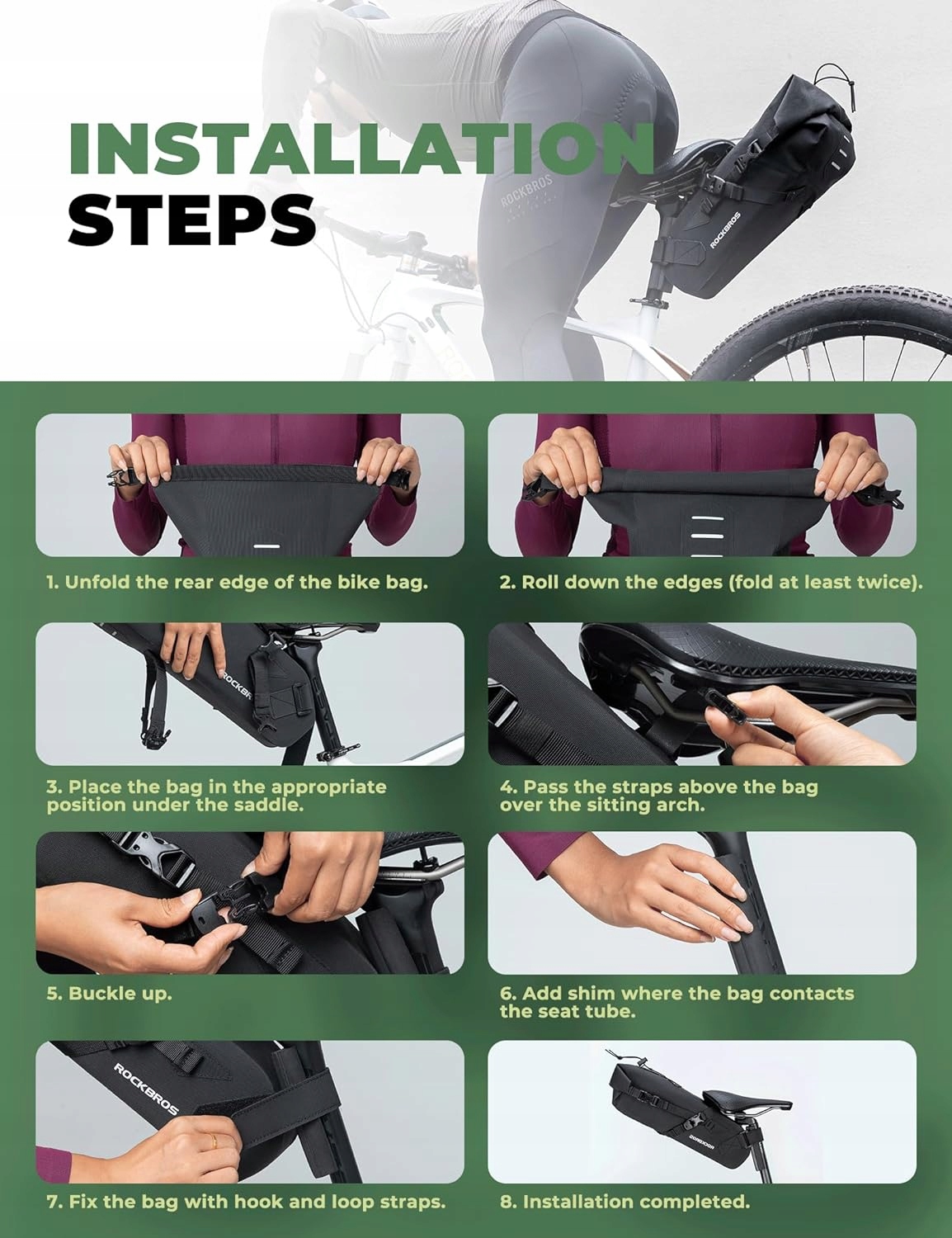 ROCKBROS Torba na Siodełko Bikepacking 3L Torebki Podsiodłowe Wodoodporna Rodzaj tylna