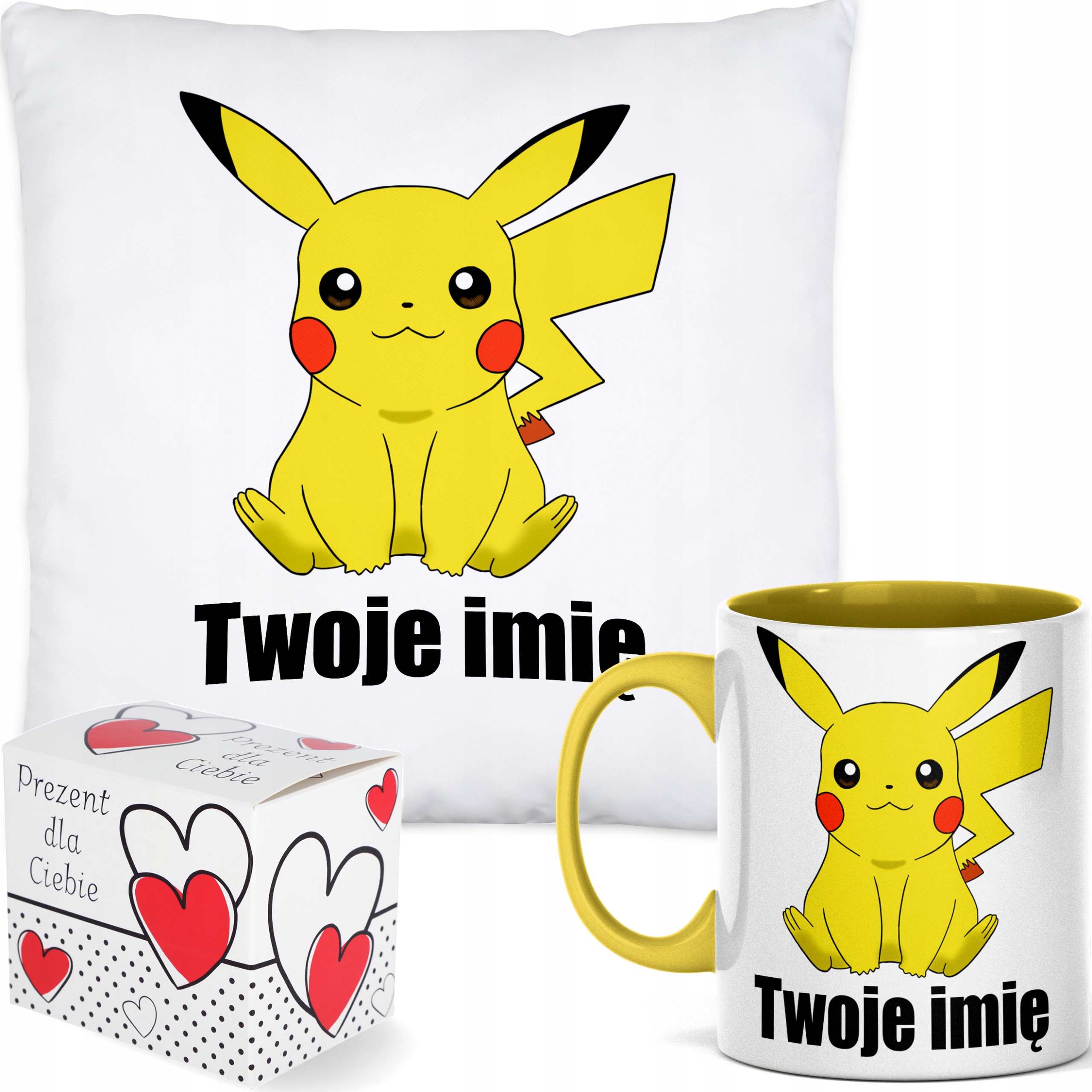 

Dużo Wzorów! Pokemony Pikaczu Kubek Poduszka Imię