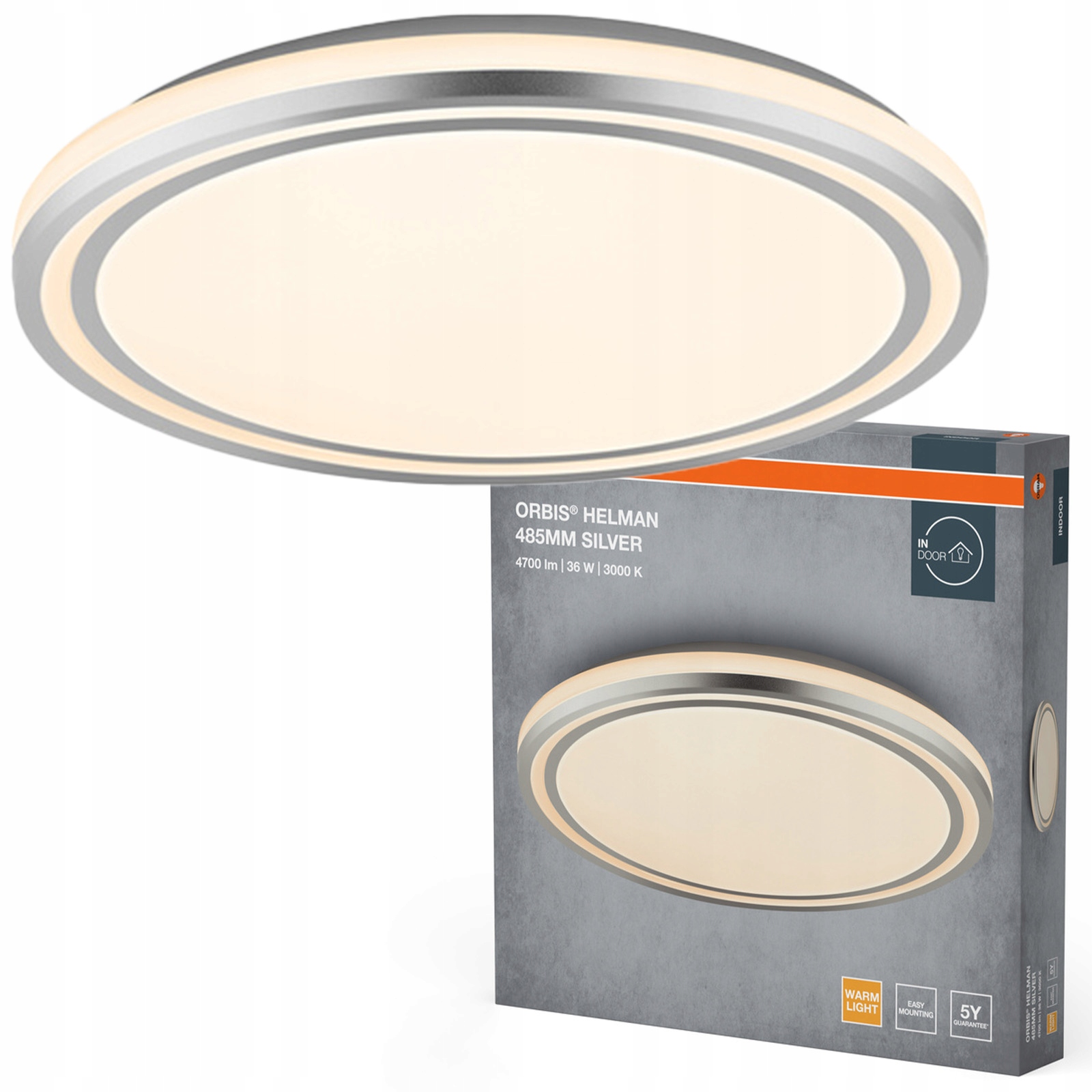 Stropné Svietidlo Led Nástenná lampa 36W 2500lm 3000K Teplá strieborná Orbis Osram