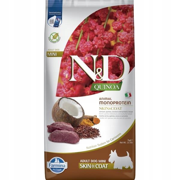 Levně N&d Quinoa Dog Gf Skin & Coat, Venison & Coconut Adult Mini 7 kg