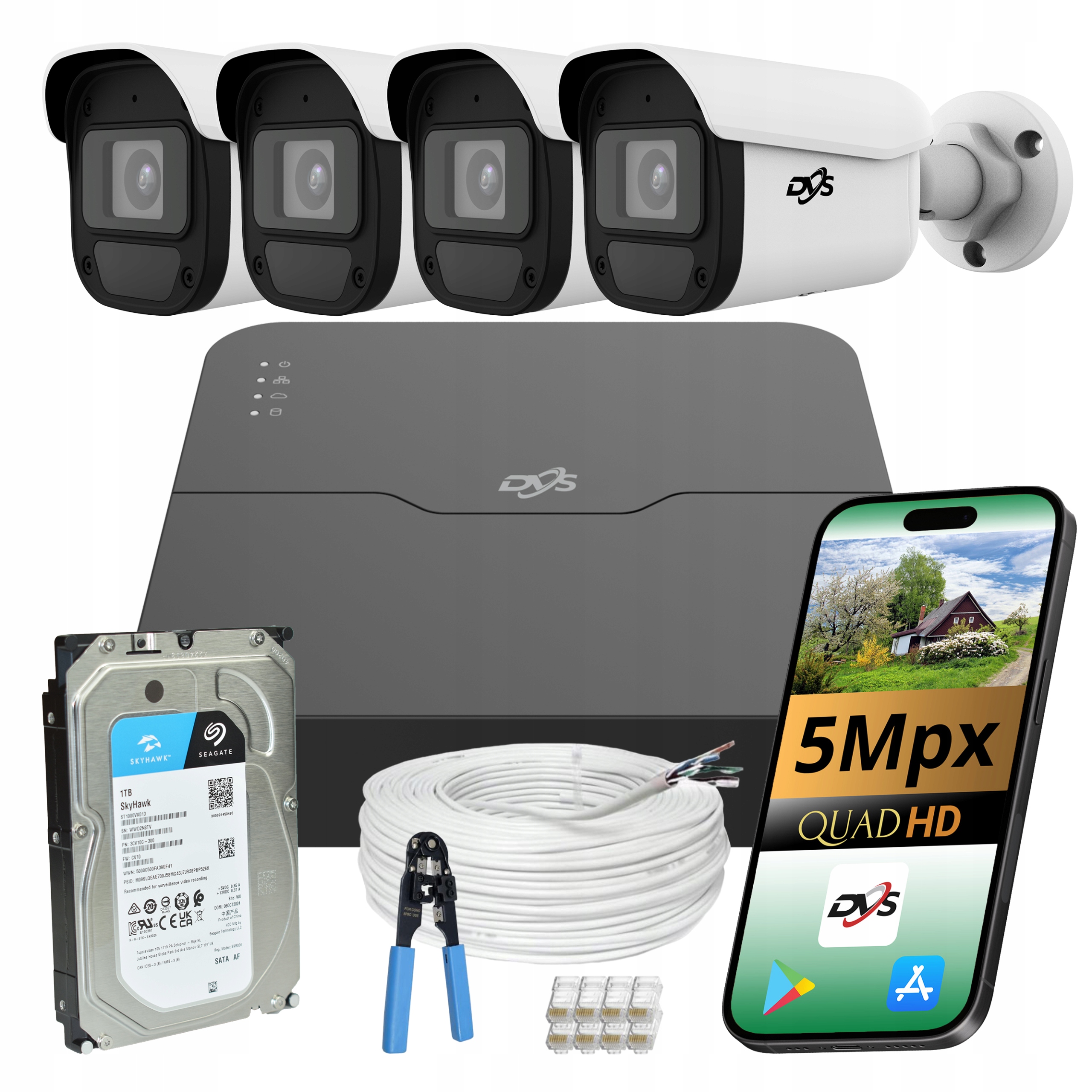 Sada Kamier Na Monitorovanie 5MPX Ip Poe 4 Vonkajšie Kamery 1TB Aplikácia