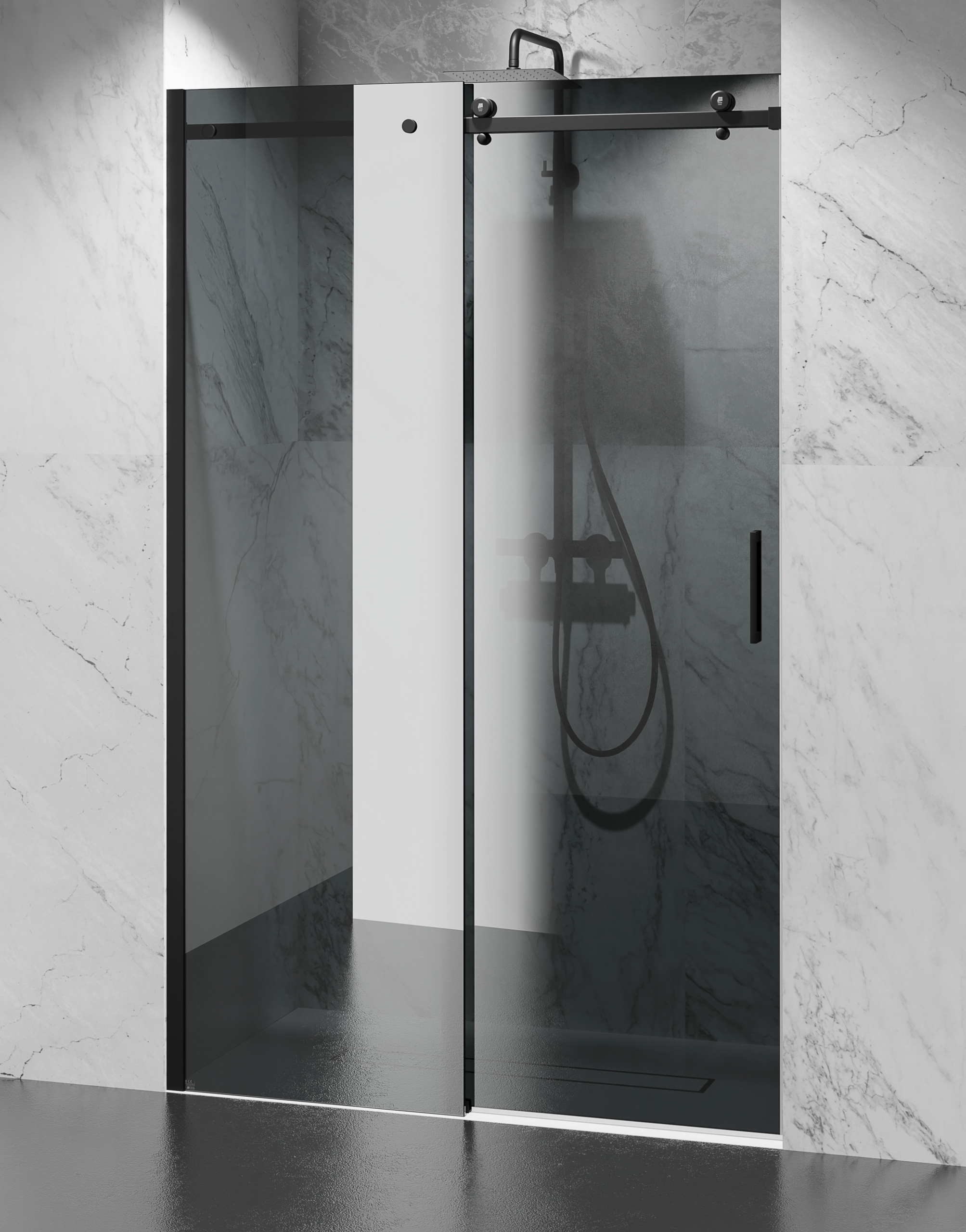 Czarne Drzwi Prysznicowe Przesuwne 180cm D20VG 8mm Marka Swiss-Liniger