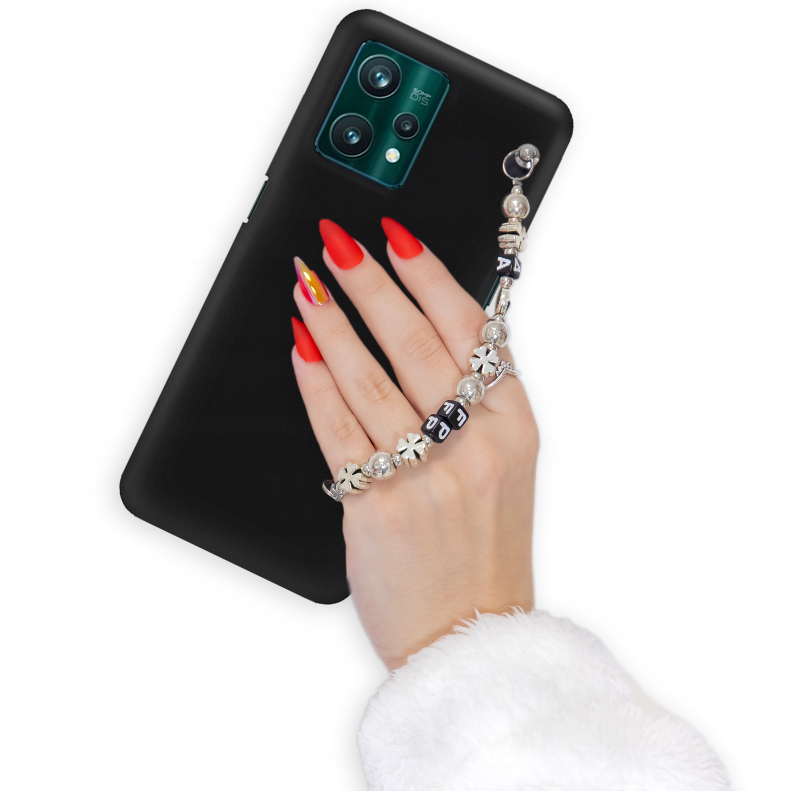 Puzdro pre Realme 9 Pro Plus Case Matné Čierne Kľúčenka Koniczynka Úsmev