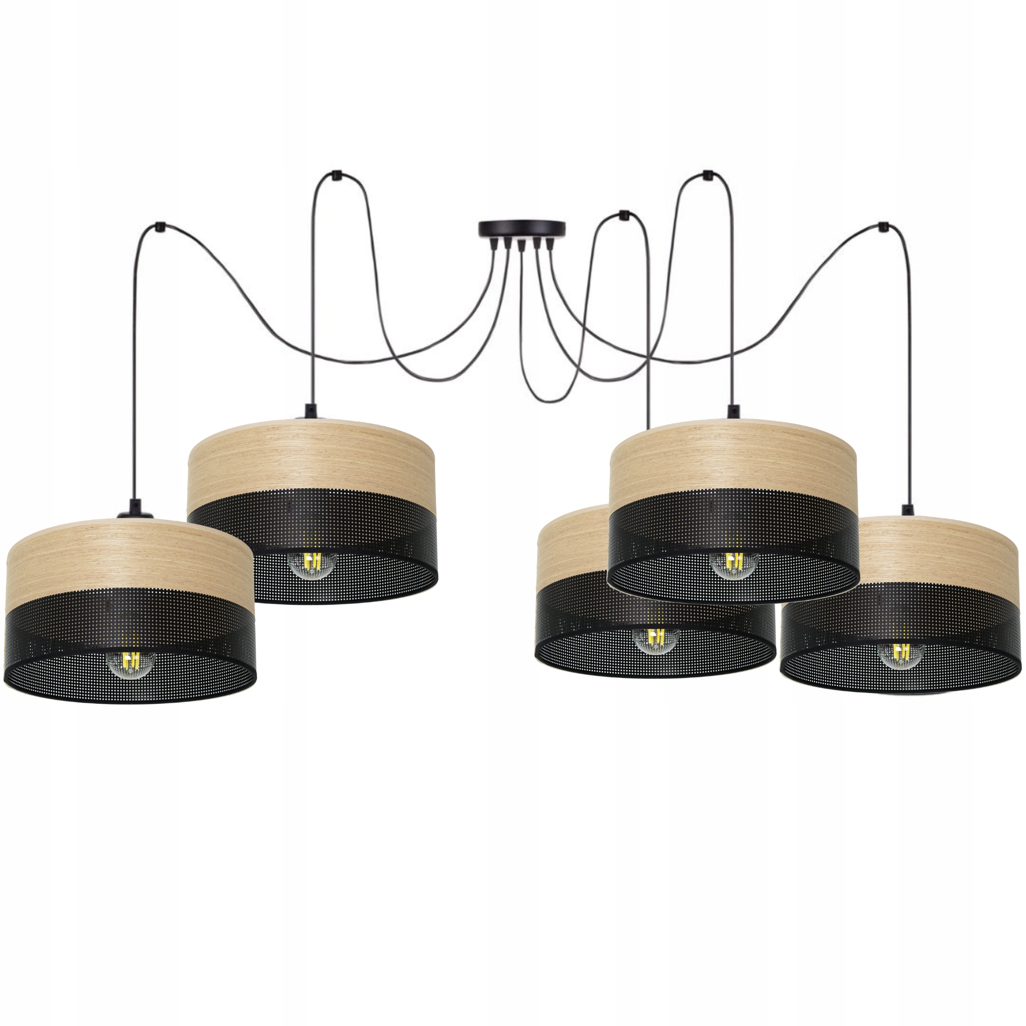 Závěsná Lampa Lustr Spider Stínidlo S Dírkami Dřevo E27 5x30CM Led