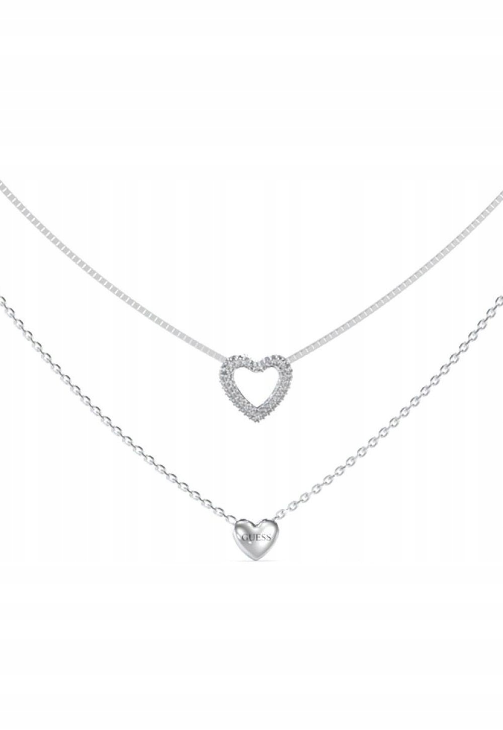 Guess Beloved stříbrný dvojitý náhrdelník srdce JUBN05026JW-RH