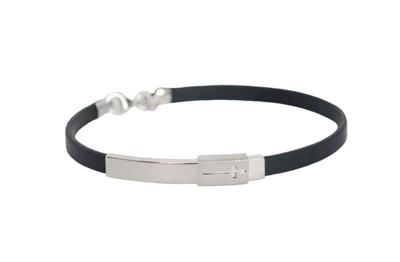 Pánský stříbrný náramek rovný s křížkem