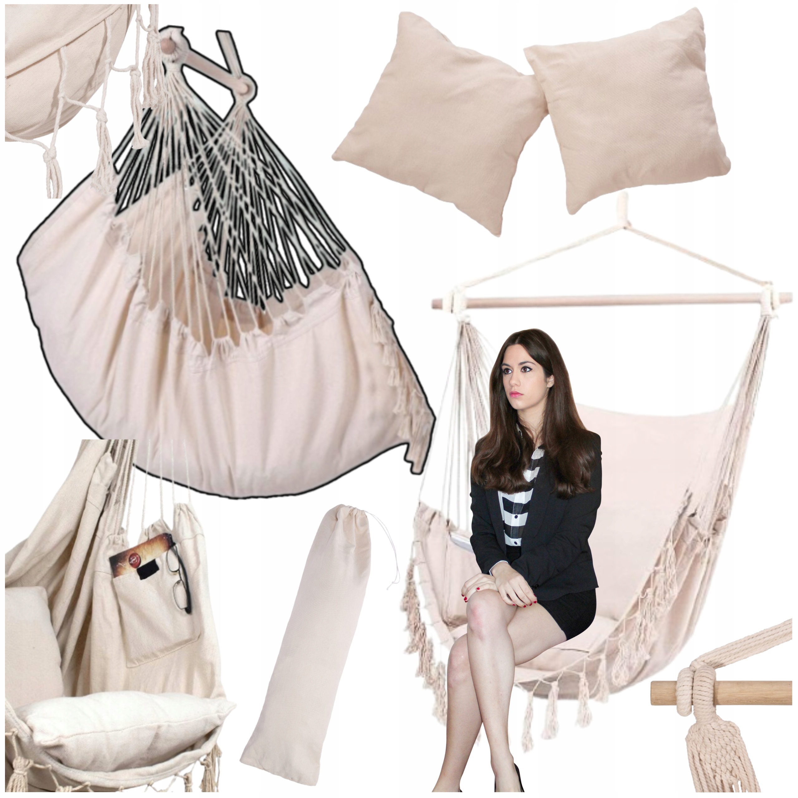 FOTEL WISZĄCY BOCIANIE GNIAZDO BOHO BOCIANIE GNIAZDO HAMAK POKÓJ 2 PODUSZKI