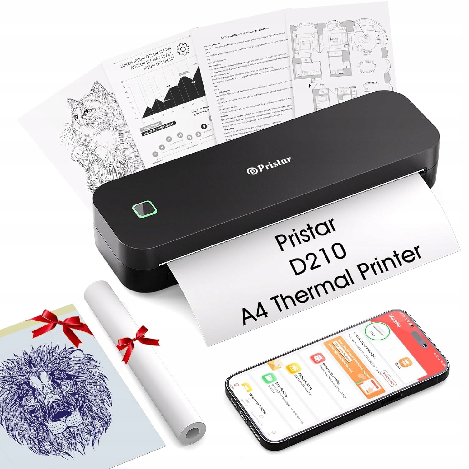 Przenośna drukarka termiczna Pristar D210 A4, iOS/Android M2227