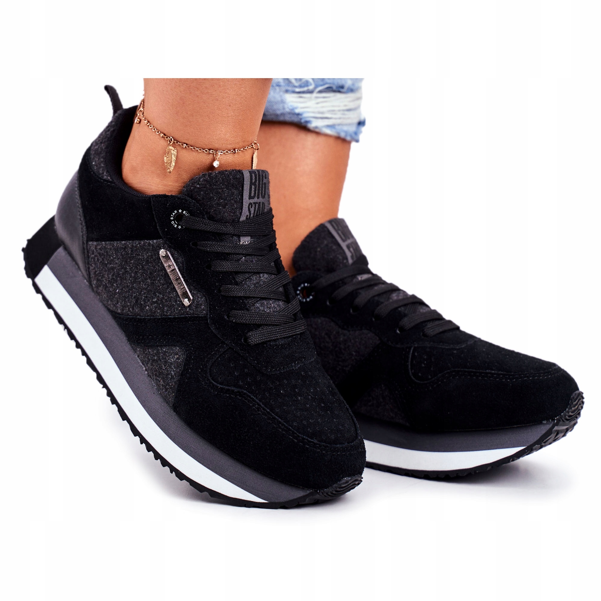 

Czarne Skóra ekologiczna Buty Big Star r.38