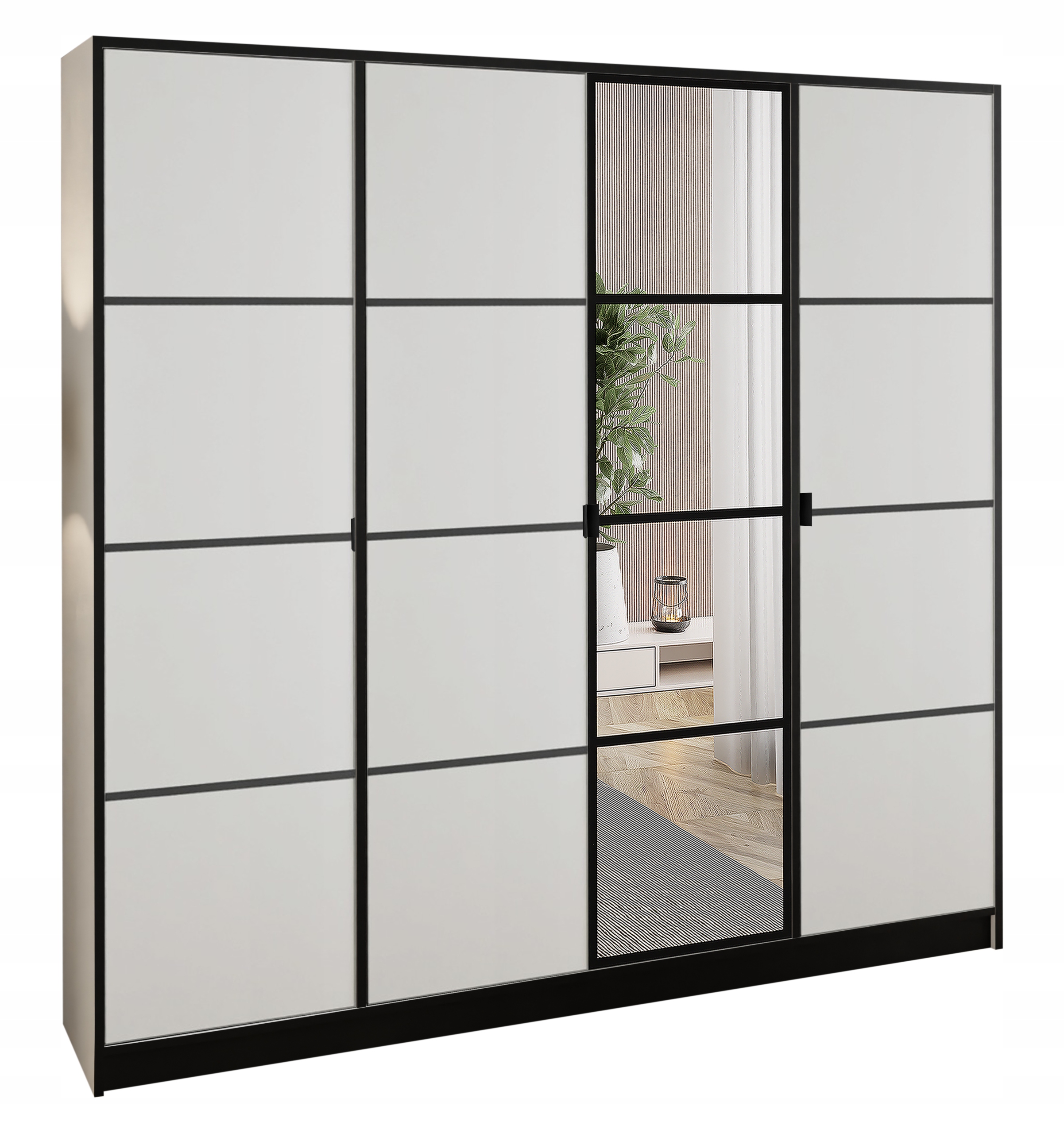 Skříň Lumi 207 4D Bílá se zrcadlem Eden Vzor 2 úchytka černá