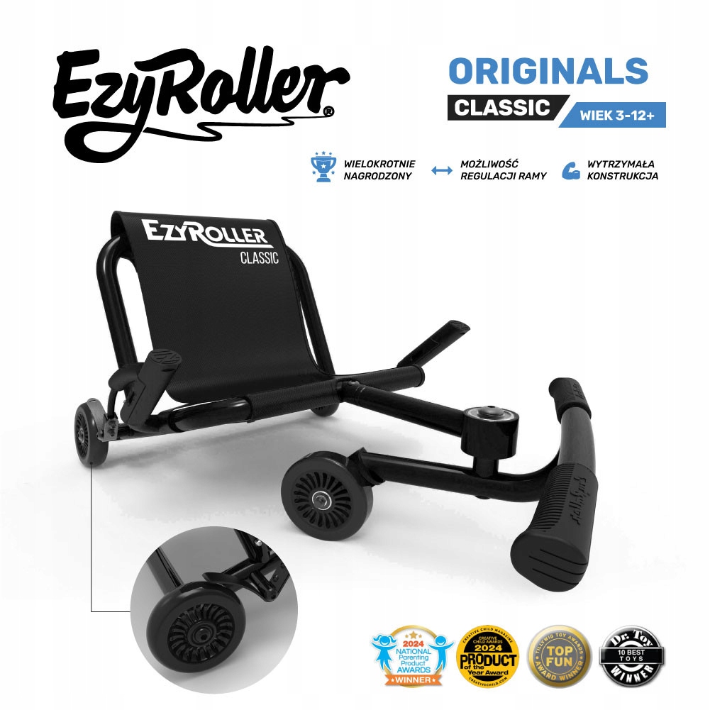 EzyRoller Classic Pojazd gokart napędzany nogami klasyczny 3-12 lat Black