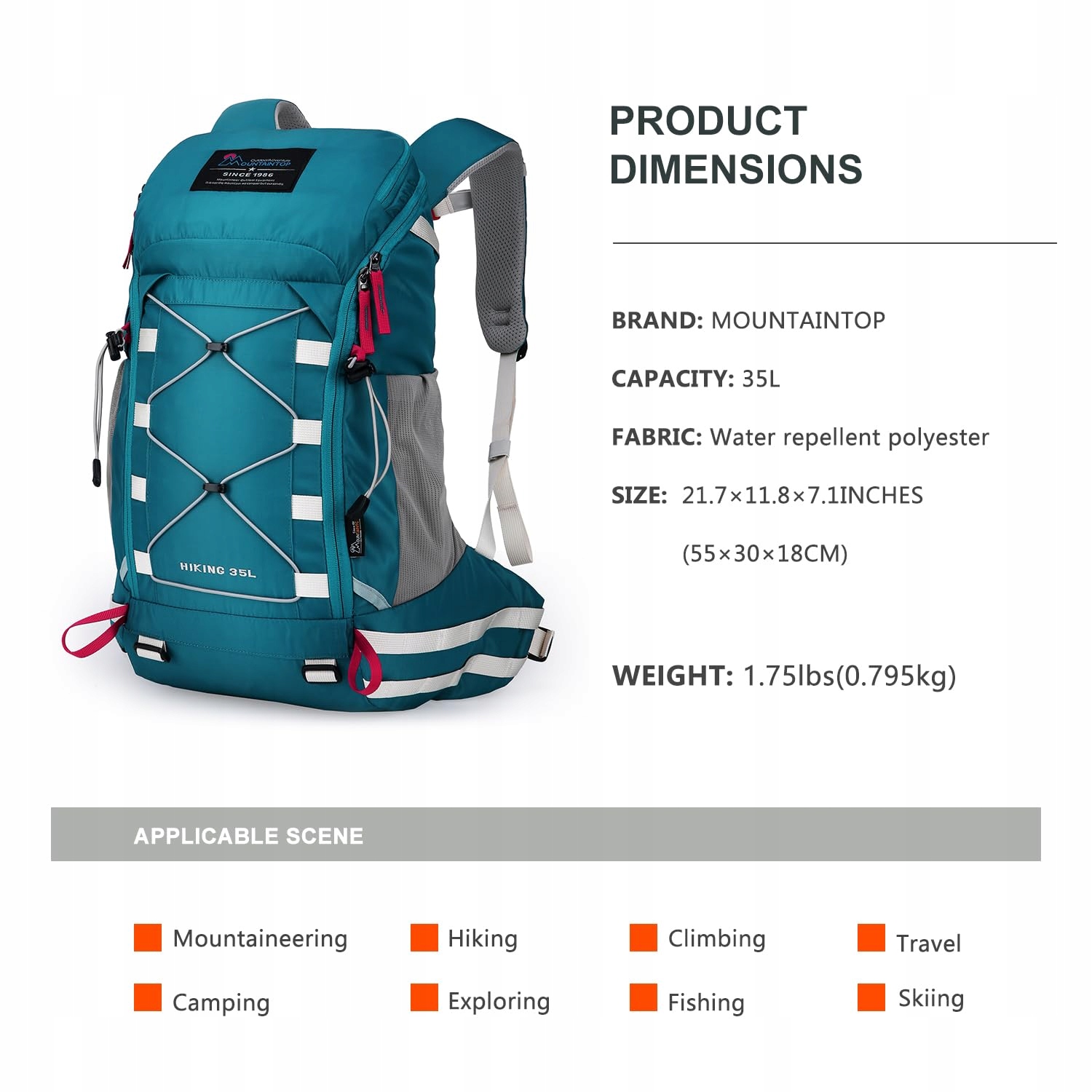 MOUNTAINTOP Plecak Turystyczny 35L Lekki Dla Mężczyzn i Kobiet Outdoor — miniatura 3