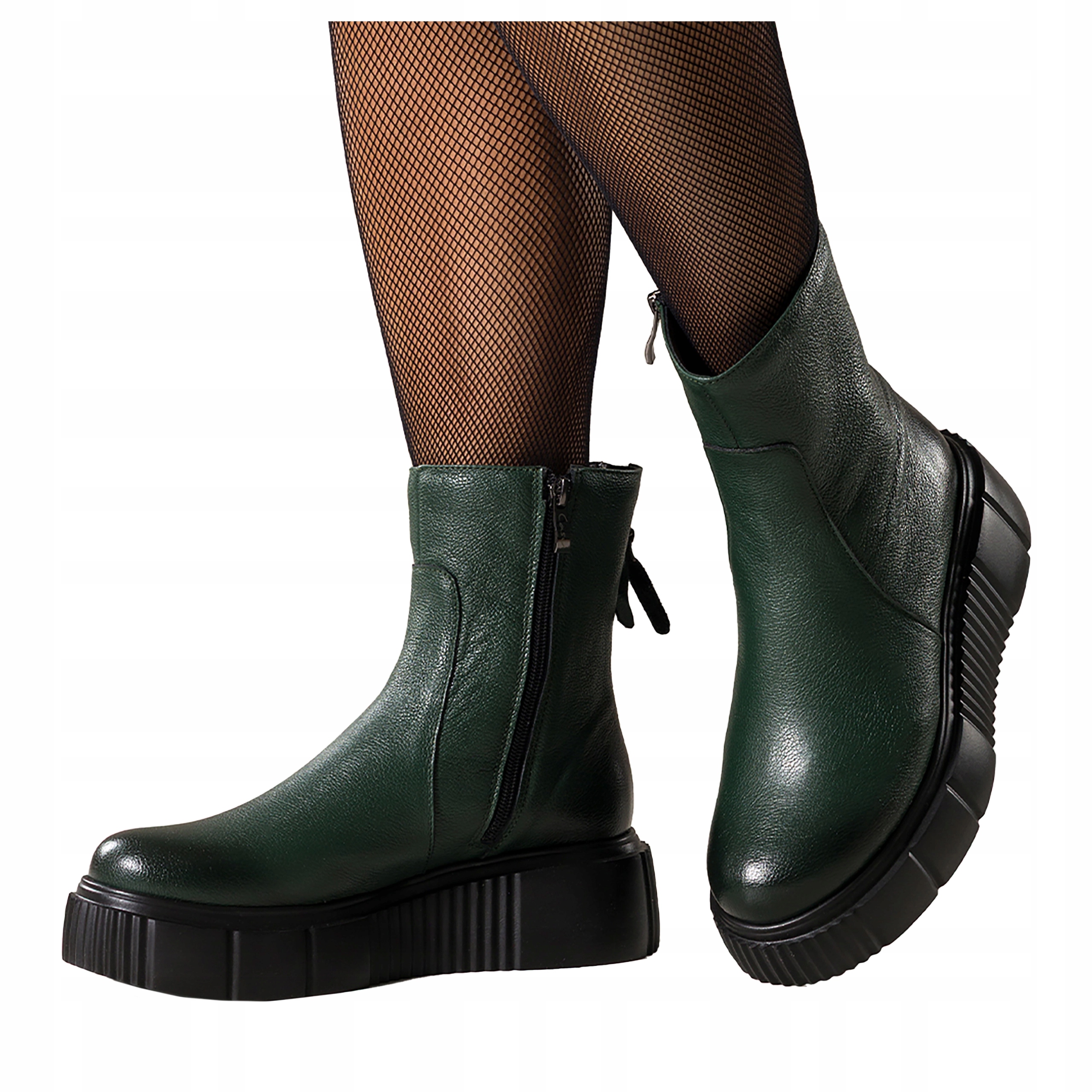 Zelené Kotníkové Boty Kožené Dámské Pohodlné Platforma Zámek na zadní straně Modne vel. 38