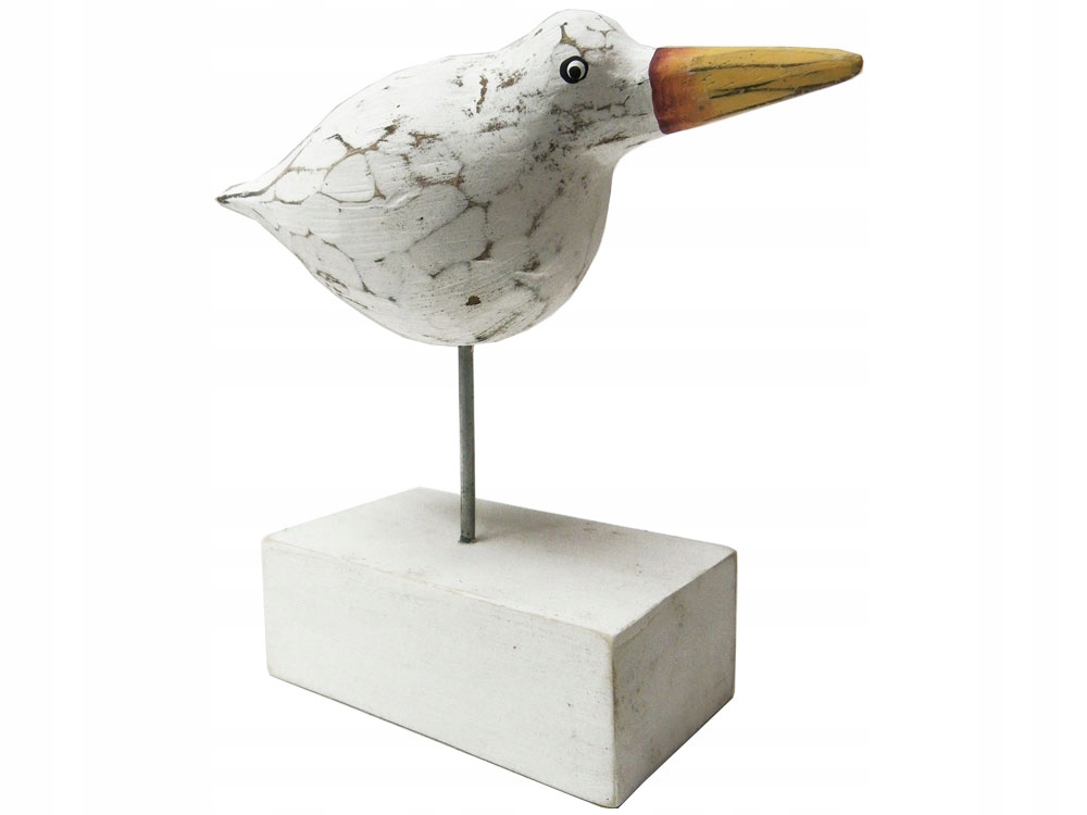 

Rzeźba Ptak z Drewna Rękodzieło Biały Postarzany