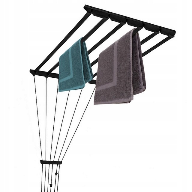 Levně Černá Sušák Stropní koupelnová na balkon 140 Cm 6 tyčí