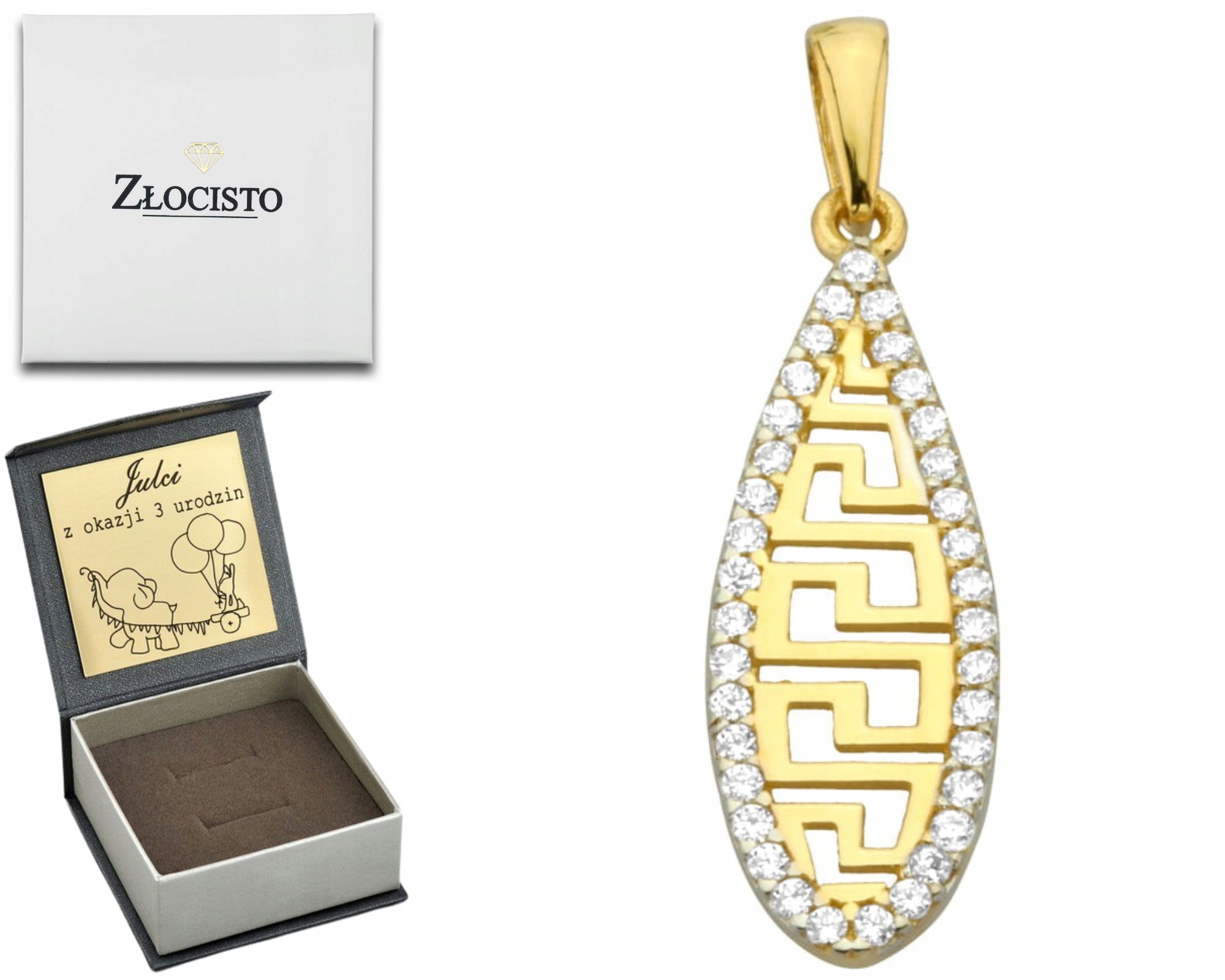 Zlatý Přívěsek Slzička S Řeckým Vzorem 585 Gravírování