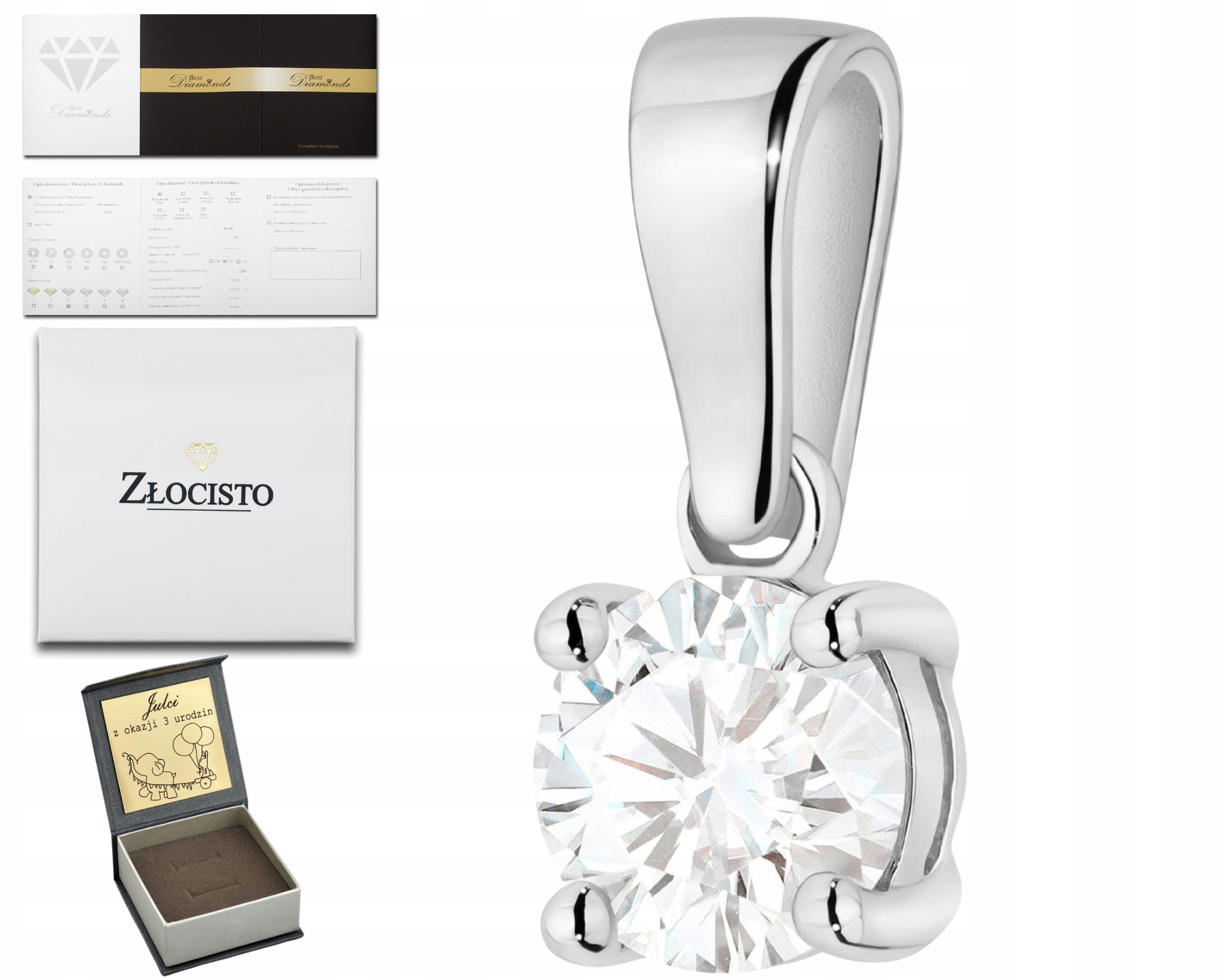 Bílé Zlato Přívěsek 585 S Diamantem, Šperky, Krásný Dárek Pro Ženu