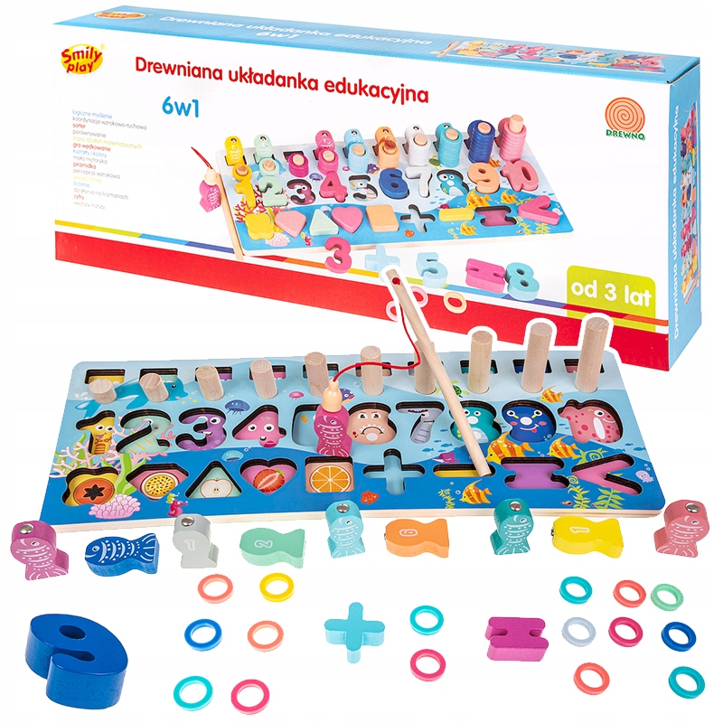 

Montessori Drewniana Zabawka Rybki Cyferki Kształt