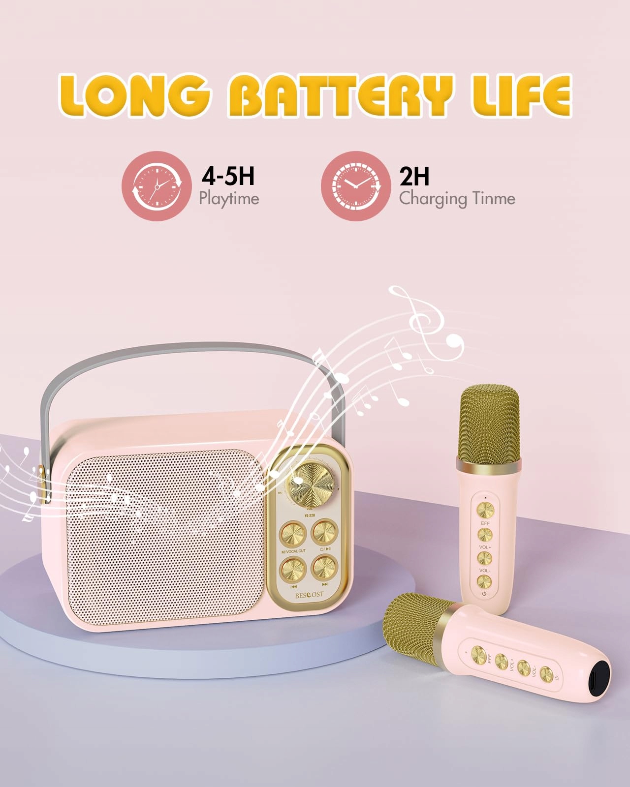 BESCOST Karaoke Zestaw Bluetooth Dla Dzieci i Dorosłych z 2 Mikrofonami — miniatura 4