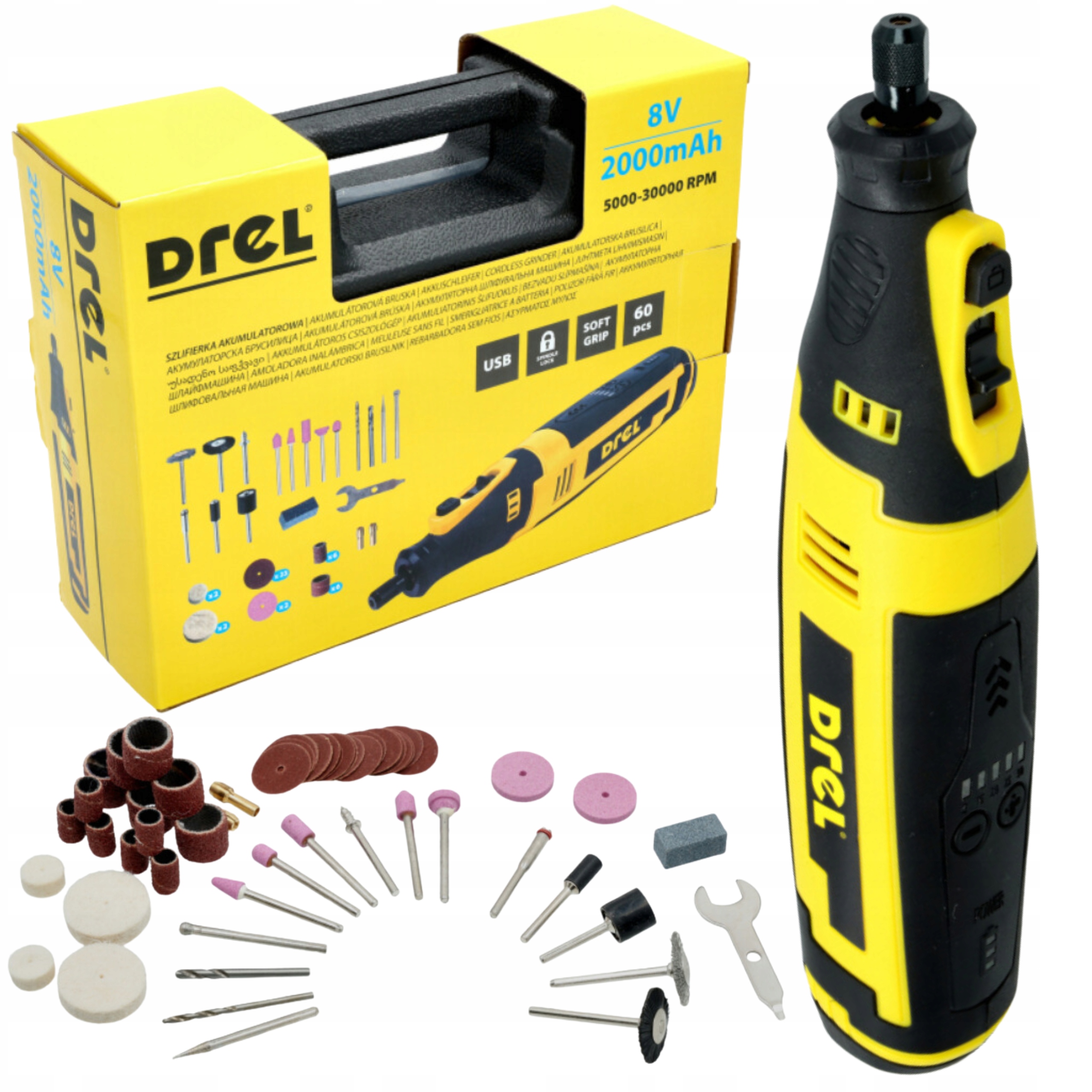 Akumulátorová minibruska Usb 8V Multibruska 60 ks