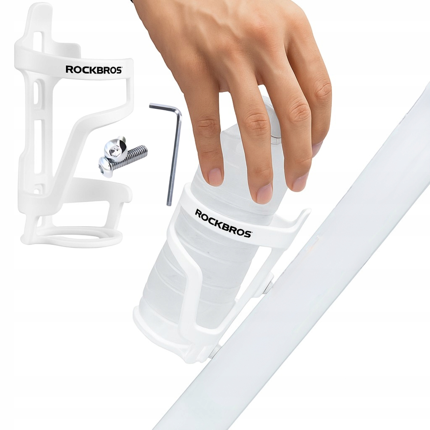 Uchwyt Rowerowy Na Bidon Butelkę Koszyk Na Ramę Rockbros Lekki Biały