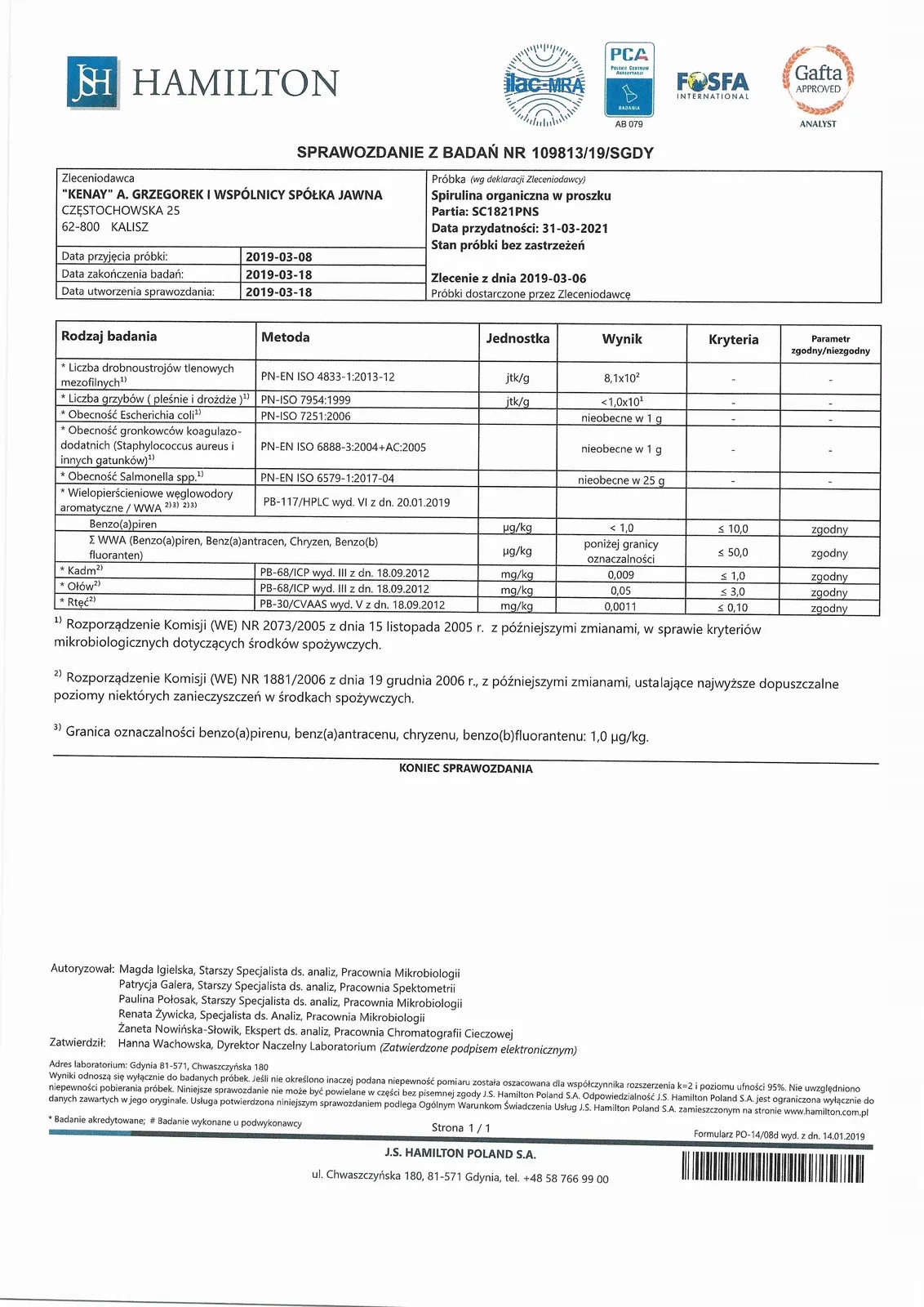 Kenay SPIRULINA CERTFIKOWANA ORGANICZNA 200g Marka inny