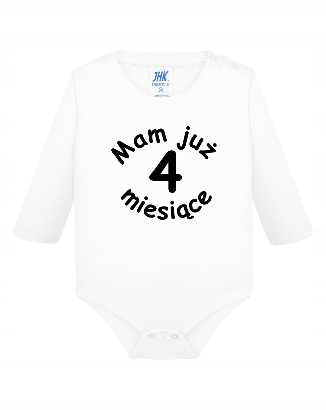 

Body białe z nadrukiem napis Mam Już 4 Miesiące 6M