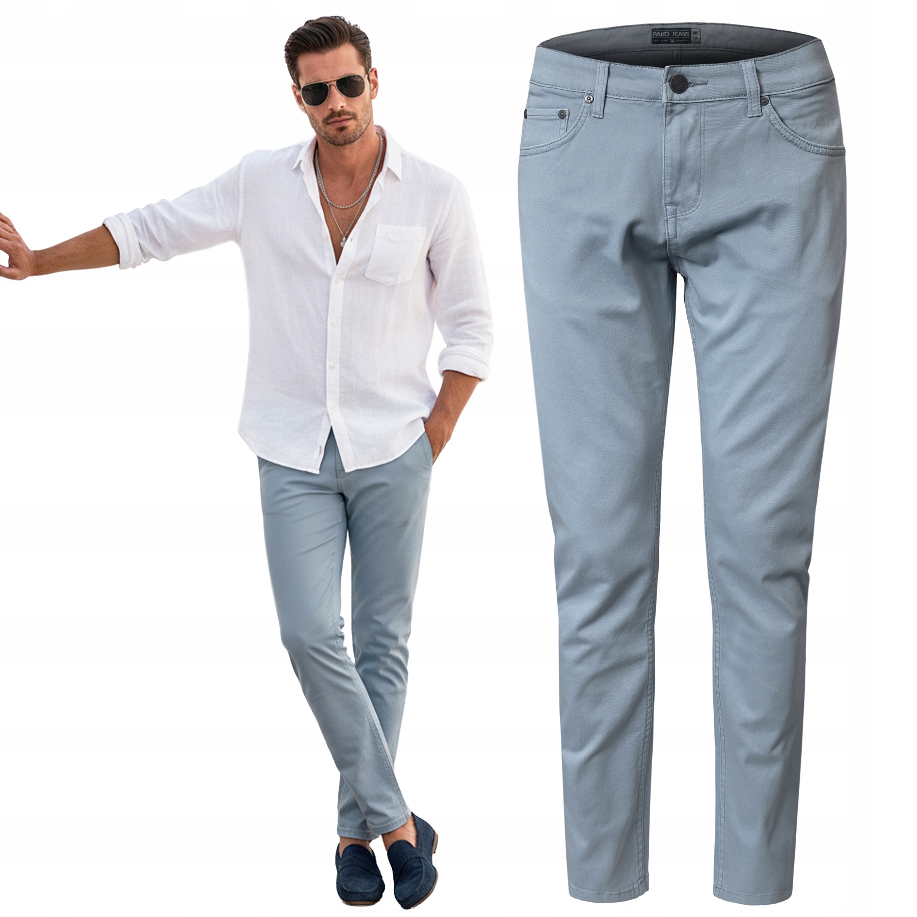 Pánské Twillové Kalhoty Bavlněné Modré Regular W35/L32 Pako Jeans