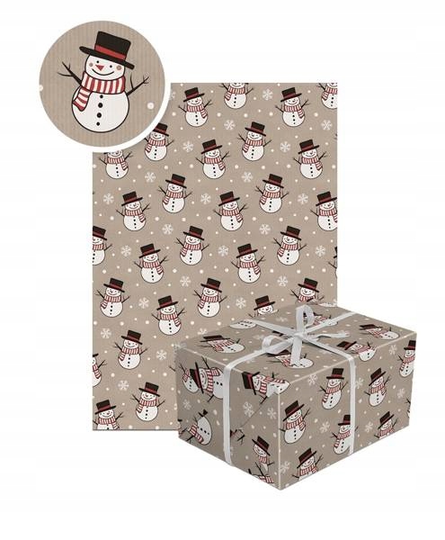 

Papier Prezentowy Kraft Bałwanki Święta