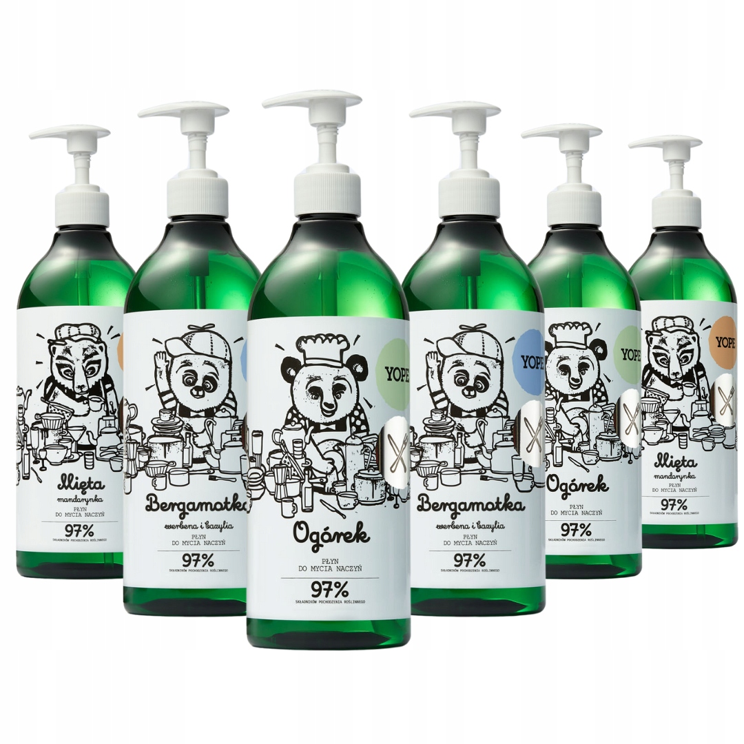 Levně Yope Přírodní prostředek na mytí nádobí Máta Okurka Bergamot Mix 750 ml x 6
